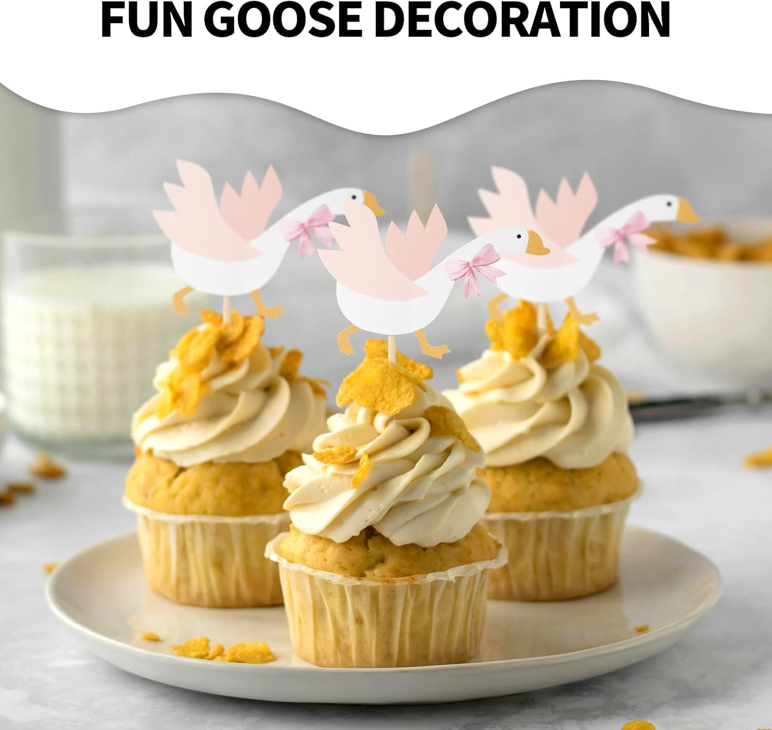 Lyreh 24Pcs Silly Goose Party Cupcake Toppers, Paper Funny One Bow Silly Goose Cupcake Decoration Accessories for Animal Theme Party Birthday Cake Supplies Dessert Decor image number 1