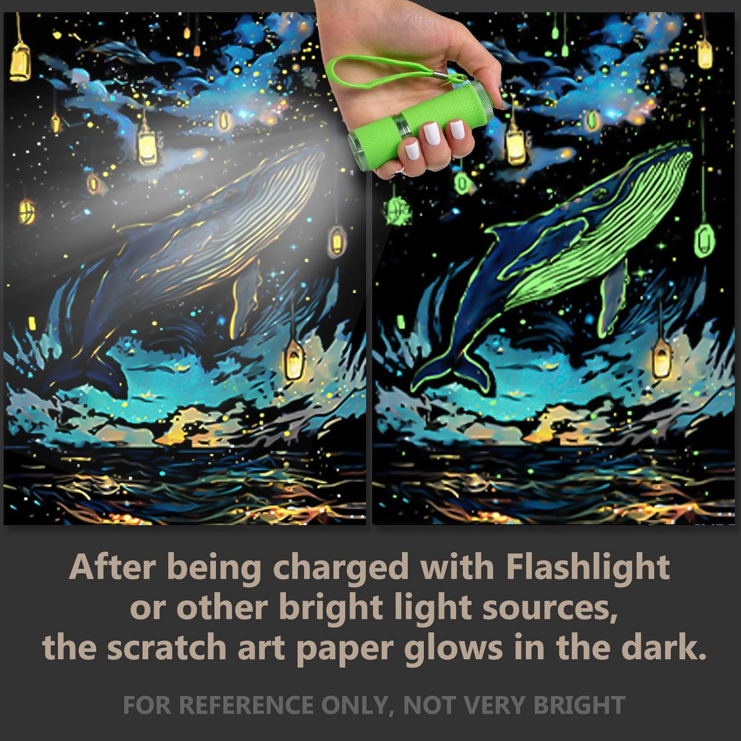 Glow in the Dark Scratch Art Rainbow Painting Paper 8 Sheet with Pen / Cleaning Brush, Engraving Landscape Scratchboard(A4) for Kids Teens & Adults, Fun Sketch Card Creative Craft Toy (Animal) image number 5