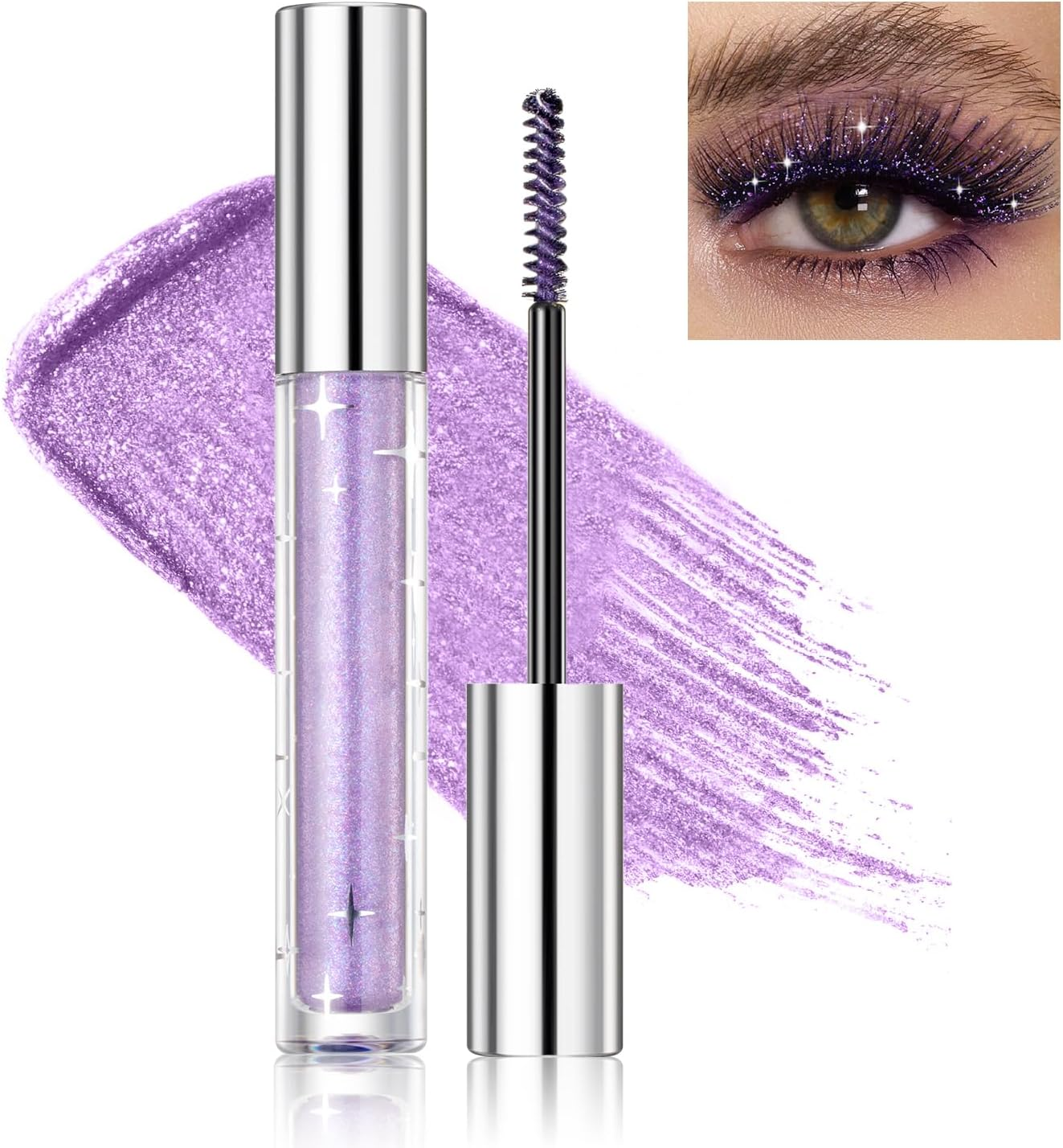 DAGEDA Silver Glitter Mascara, Quick-Dry Diamond Sparkly Mascara for Eyelashes, Long Lasting Curling Volumizing Mascara Makeup, Lightweight Colored Mascara Makeup Suitable for Party,Stage,Festival