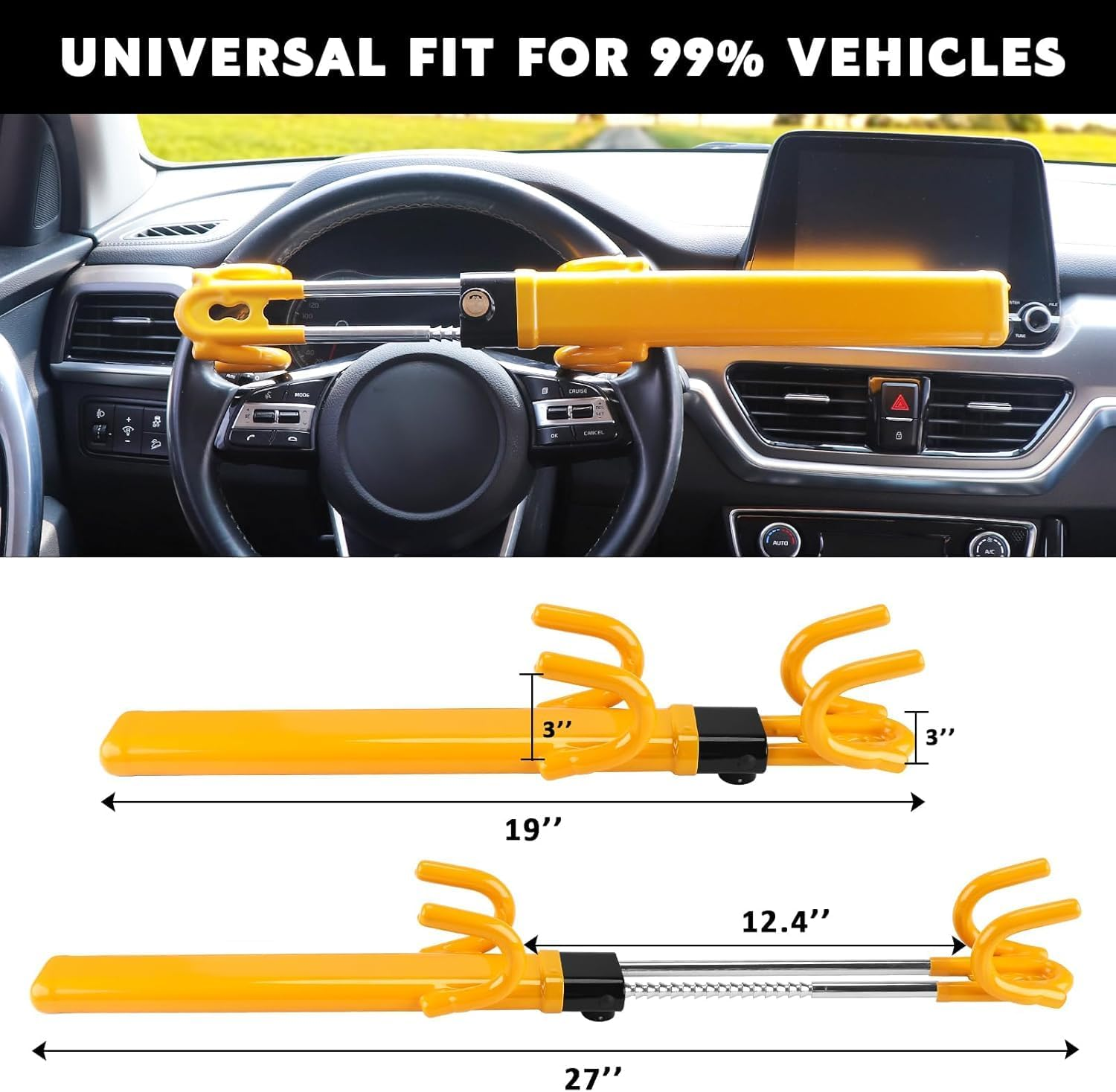 Steering Wheel Lock Anti-Theft Device Wheel Lock Retractable Car Lock with 3 Keys Heavy-Duty for Car Security Universal Fit for Auto/Suv/Van/Truck image number 3