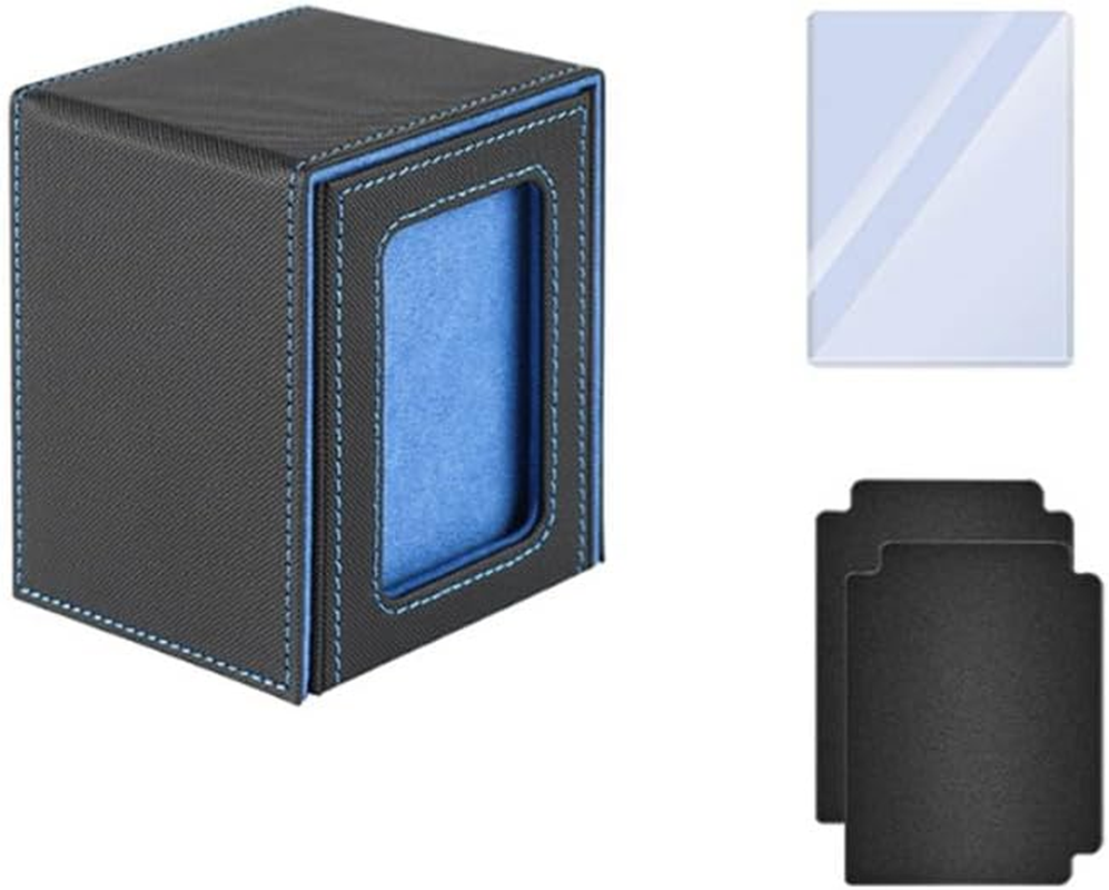 MTG Deck Box for Commander Display,Leather Deck Game Card Box Magnetic Card Game Box Case,Card Deck Box Fits 100 Double Sleeved Cards with 2 Dividers,1 Toploader (Black+Grey)