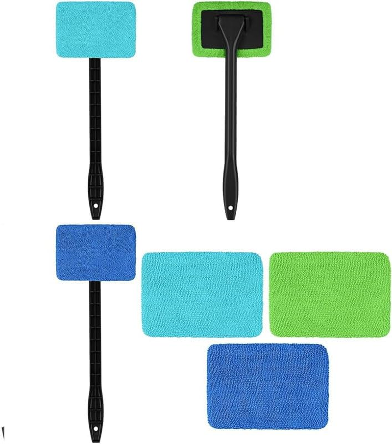 6Pcs Microfiber Car Window Cleaner Pads with Handles, Long Handle Microfiber Windshield Cleaning Wand Cloth Demister Pad, Microfiber Auto Window Cleaner Set image number 1