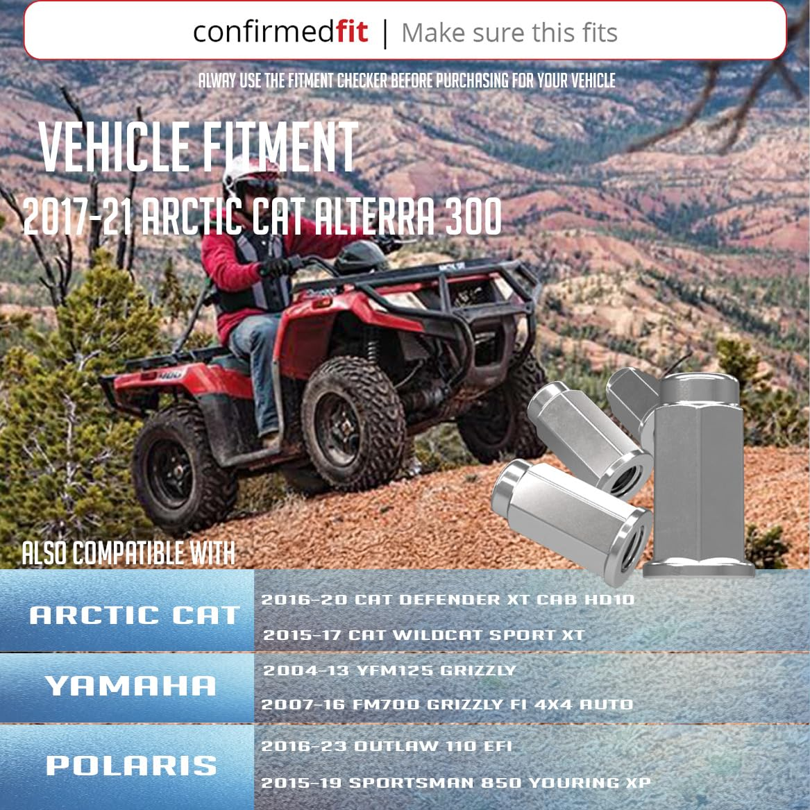 Wheel Accessories Parts 16 Pcs M10X1.25 Thread Flat Seat 28Mm 1.10" Long Lug Nuts Chrome 14Mm Hex Fits Yamaha Viking Wolverine image number 3