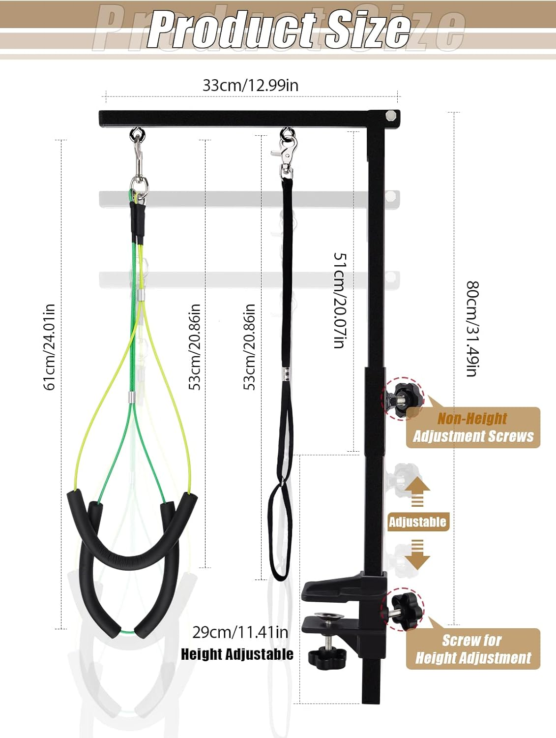 Foldable Pet Dog Grooming Arm with Clamp, Kalolary Dog Grooming Loop Noose & Two No Sit Haunch Holder, 35.5" Height Adjustment Grooming Arm for for Medium & Small Dogs image number 3