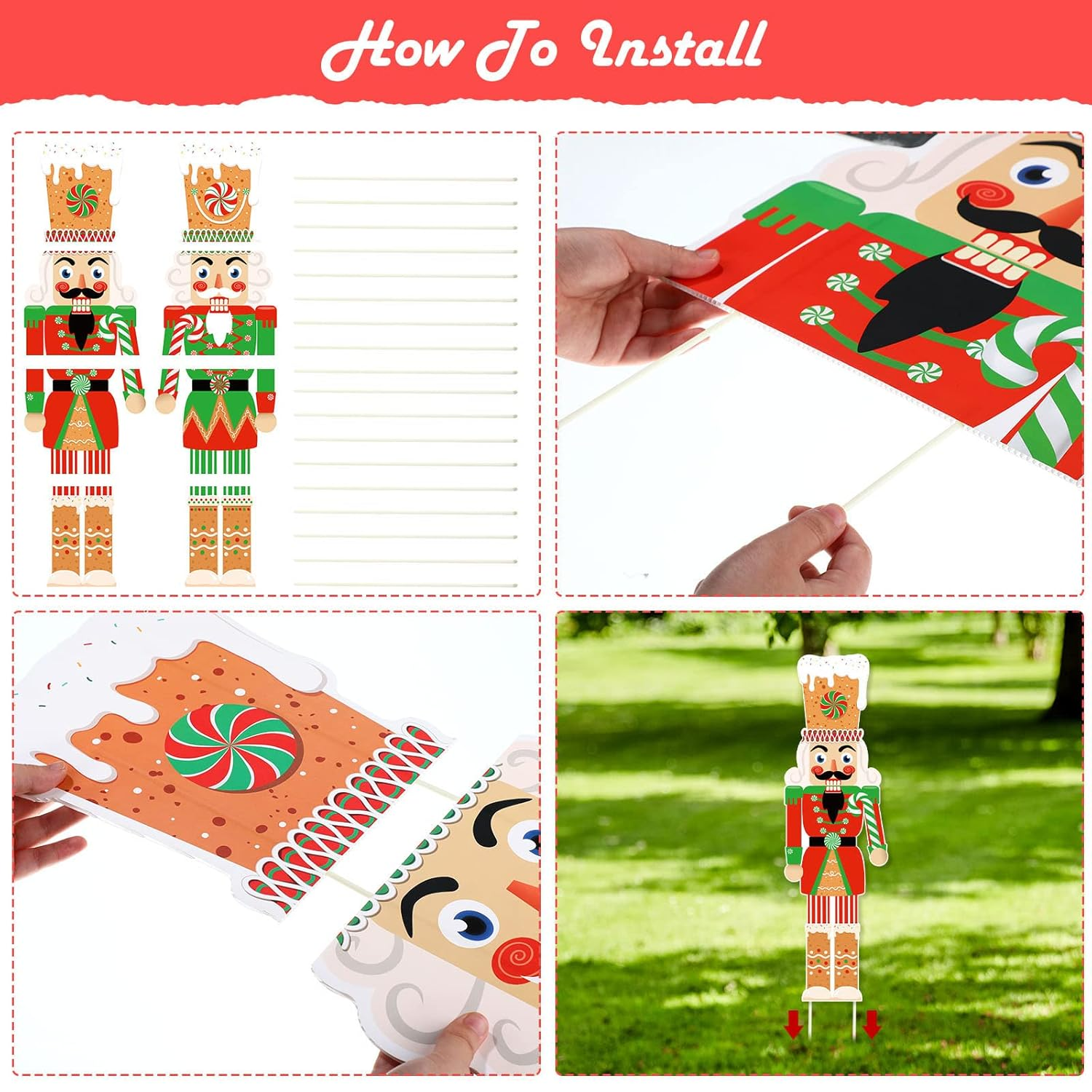 Capoda 2 Pcs Classic Multicolor Plastic Nutcracker Christmas Yard Signs, 39 X 13 Inches, Includes 16 Plastic Stakes