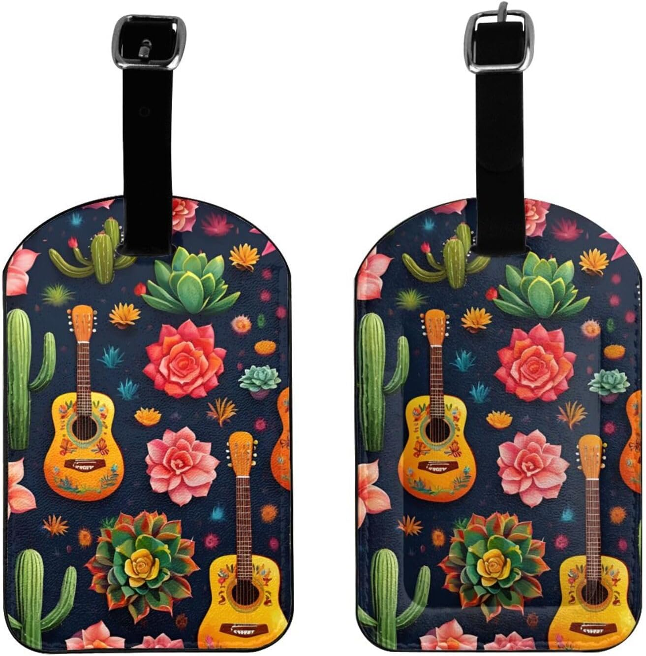 Lotus and Candles Guitar Print Elegant Tag Stylish Tag Luggage Tag 4.3 X 2.76 Inch for Suitcases Travel Bags