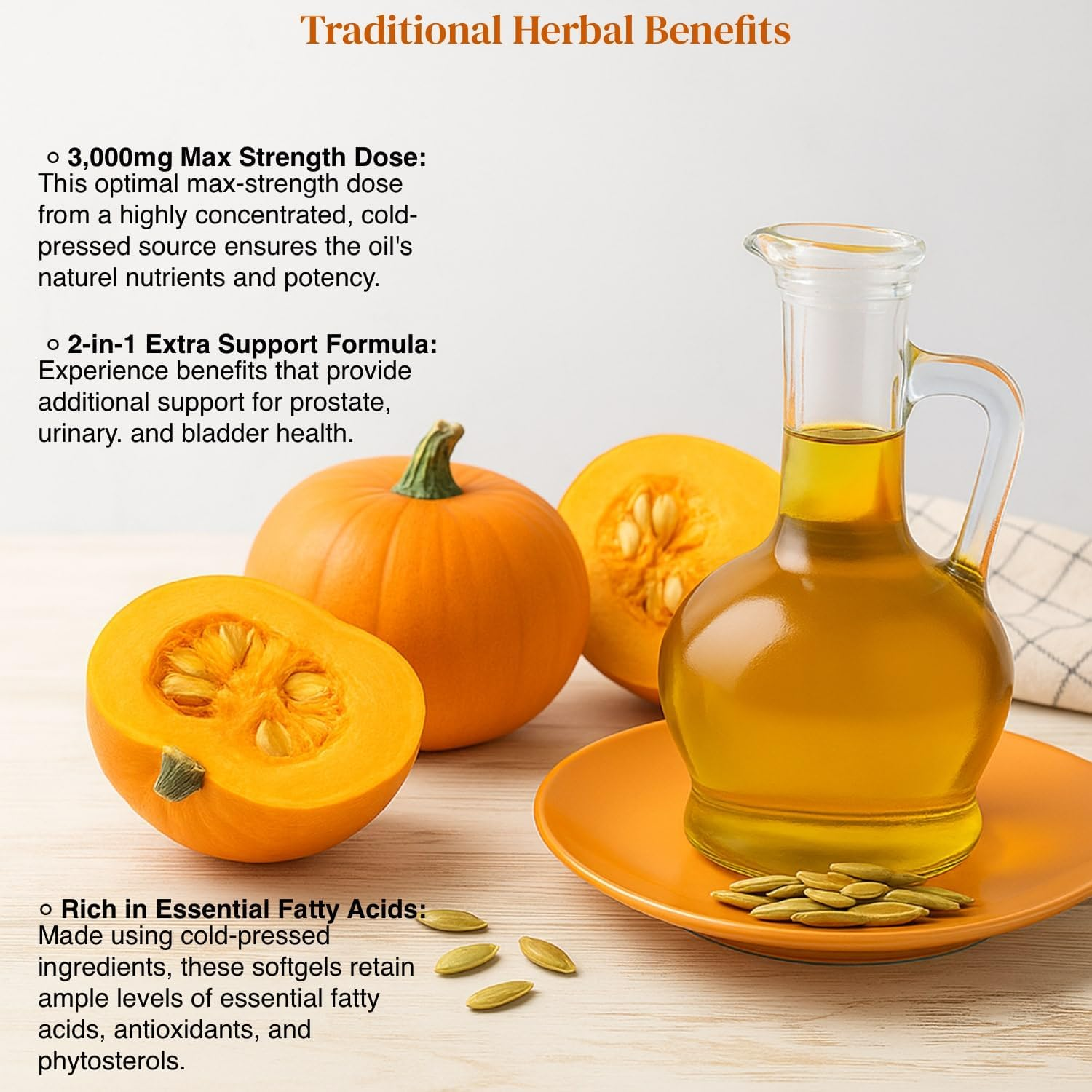 Pumpkin Seed Oil + Saw Palmetto | Cold Pressed Virgin Oil 3000Mg | Non-Gmo, Gluten-Free, Dairy-Free | 180 Softgels by Glowbelly