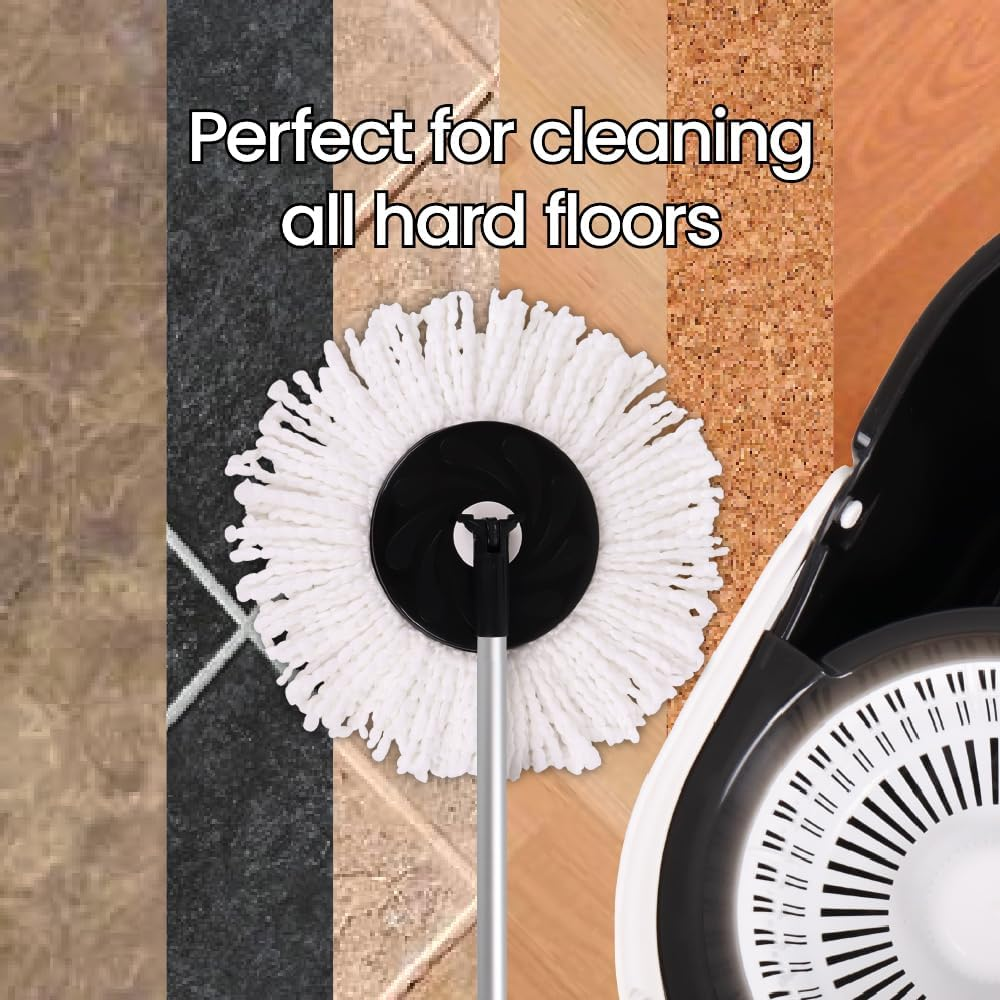 White Magic Spin Mop Duo - Black - Hand Press & Foot Press - Cleans All Hard Floors &ndash; Tile, Timber, Stone, Vinyl - Black/White &ndash; Original & Best image number 6