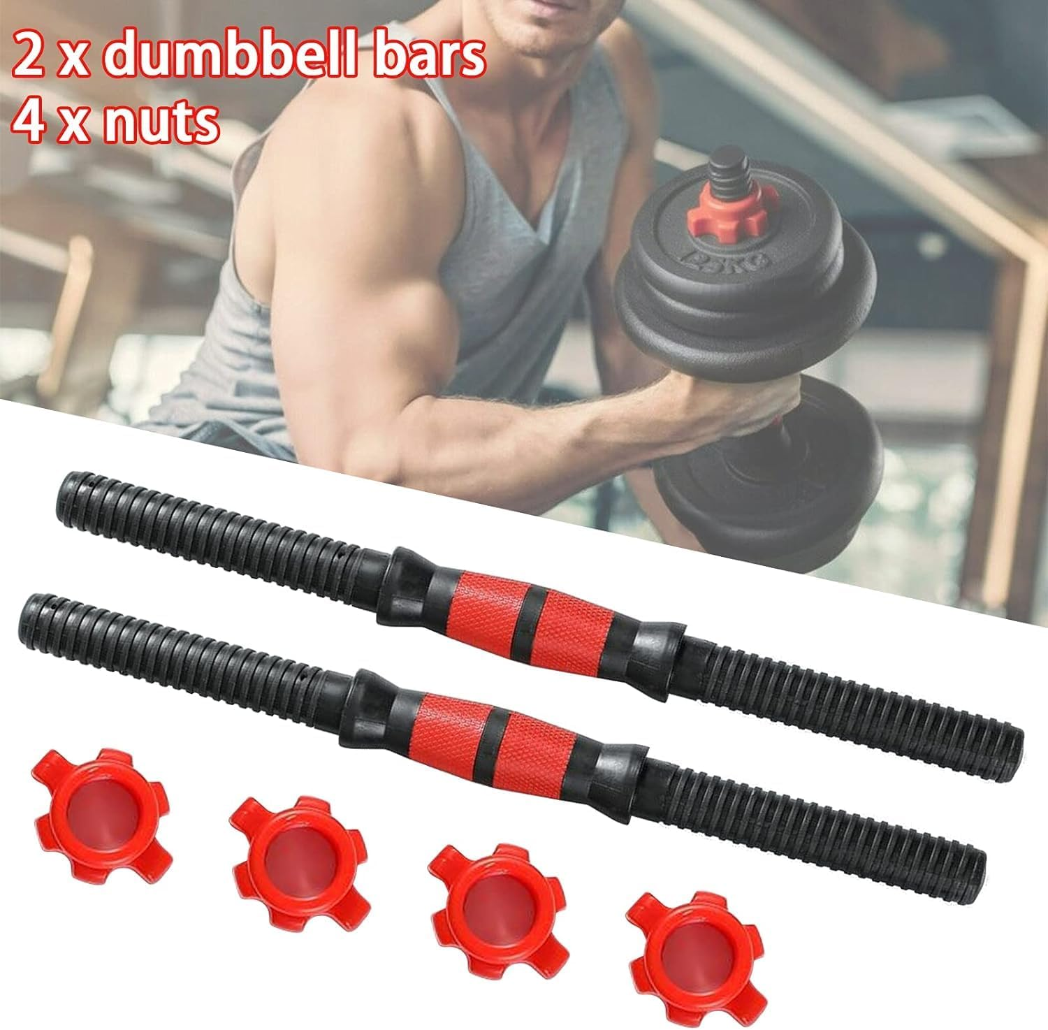 CUEMOON 2 X 35 Cm Universal Dumbbells Barbell Bars, Connecting Steel Tube with Non-Slip Grip Surfaces and Spinlock Collars image number 4