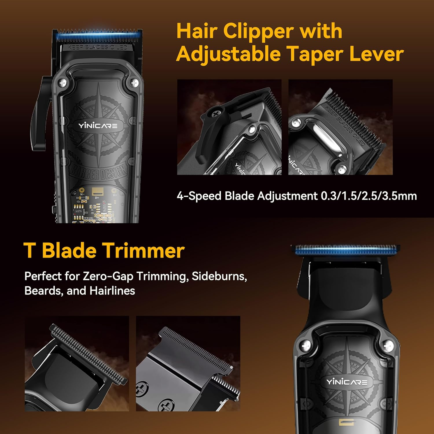Yinicare Hair Clippers for Men Barber Kit Professional Cordless Electric Hair Cutting Set with Pomade Hair Clipper, Zero Gap T-Blade Trimmer, Guards for Mens Haircut (Hair Clippers Set) image number 4