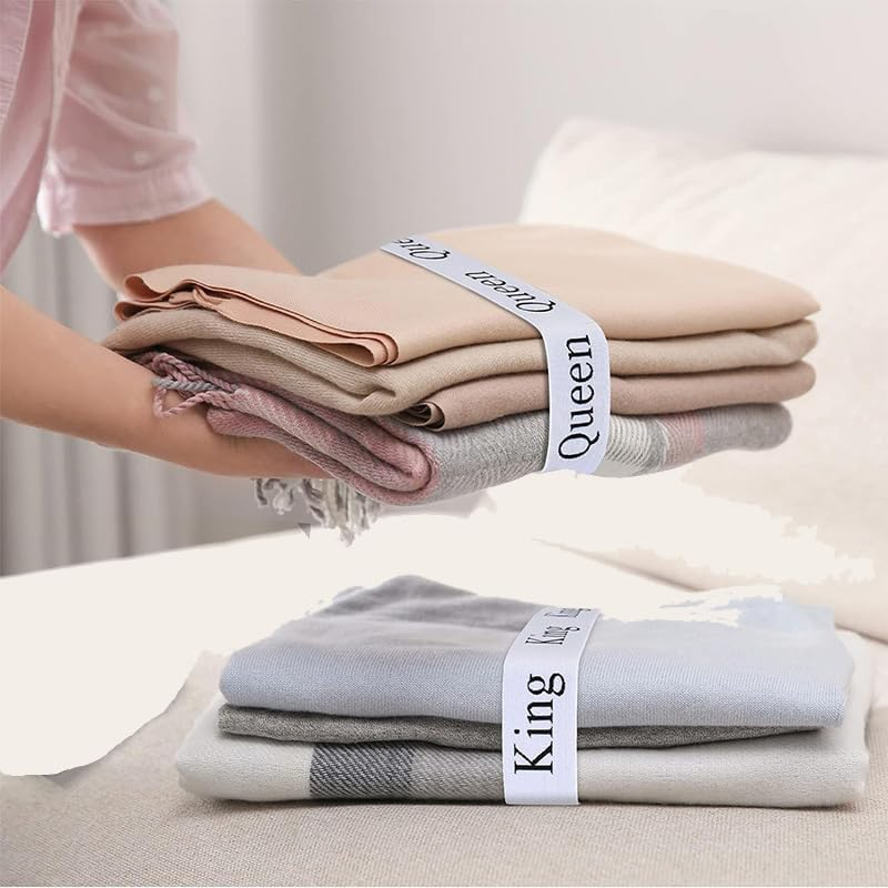 Bluejunior Bed Sheet Organizer Bands,8 Pcs Elastic Closet Organization Sheet Straps Elastic Bed Sheet Storage Sheet Keeper, Storage Labels Bedding Bands (Queen) image number 3