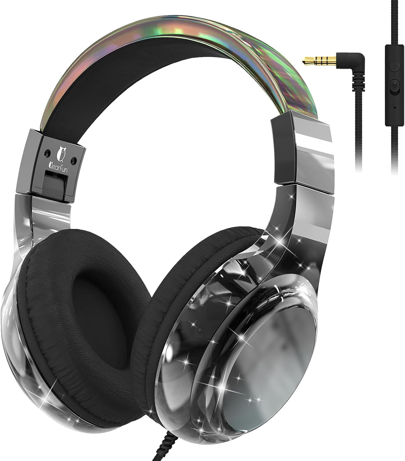 Qearfun Kids Headphones with Microphone, Wired, on Ear, Volume Limited to 85/94Db, Sharing Jack, Foldable, Deep Purple Aurora