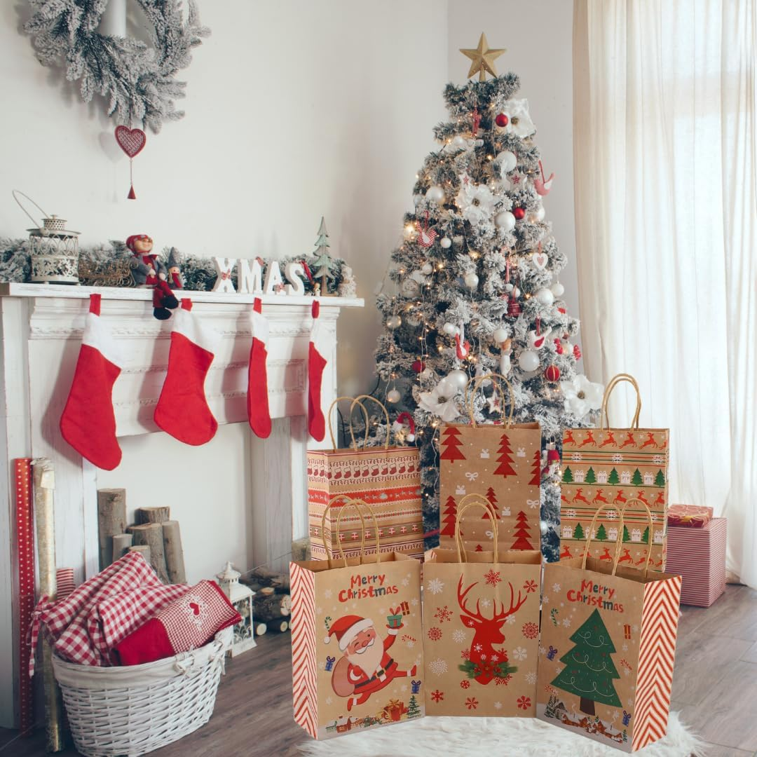 Diffygo Small Brown Gift Bag 24 Pack Kraft Paper Christmas Bags for Gifts with Handles (Mixed Combination 1, Small-8.26 * 5.9 * 3.1 Inch) image number 4