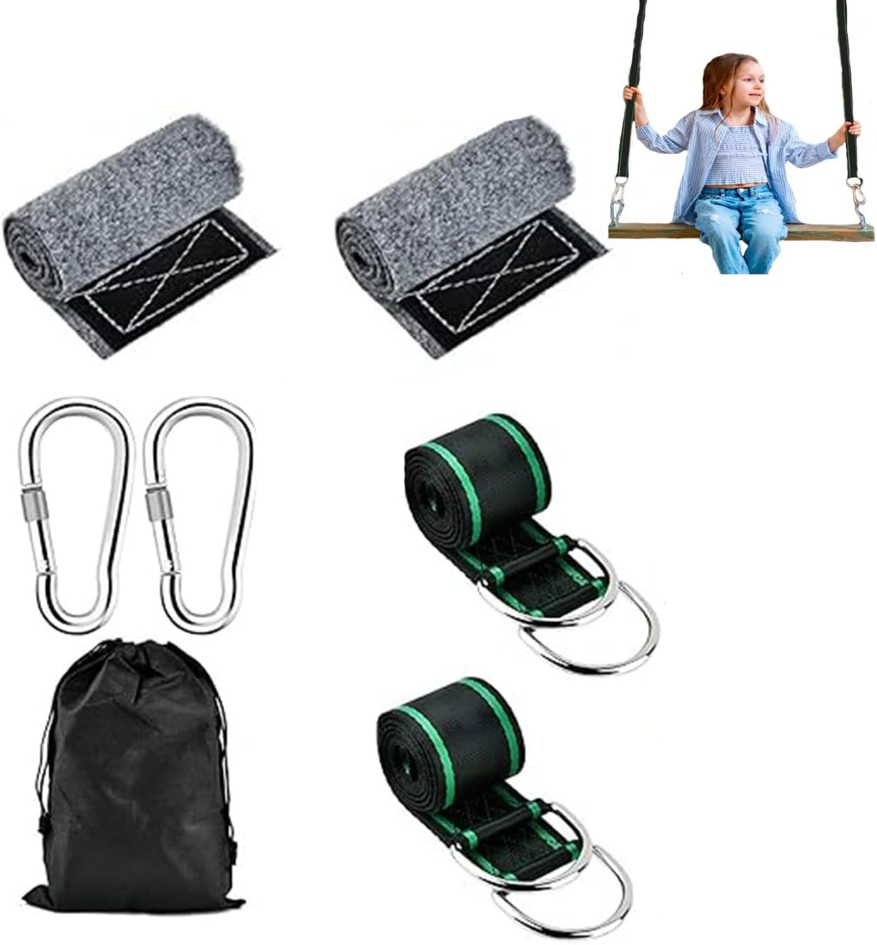 Roczential Tree Swing Hanging Straps, 1.5M/5Ft Hammock Tree Straps Kit with 2 Sturdy Lock Carabiners & 2 Tree Protectors for Swings and Hammocks,Holds up to 1000KG image number 4