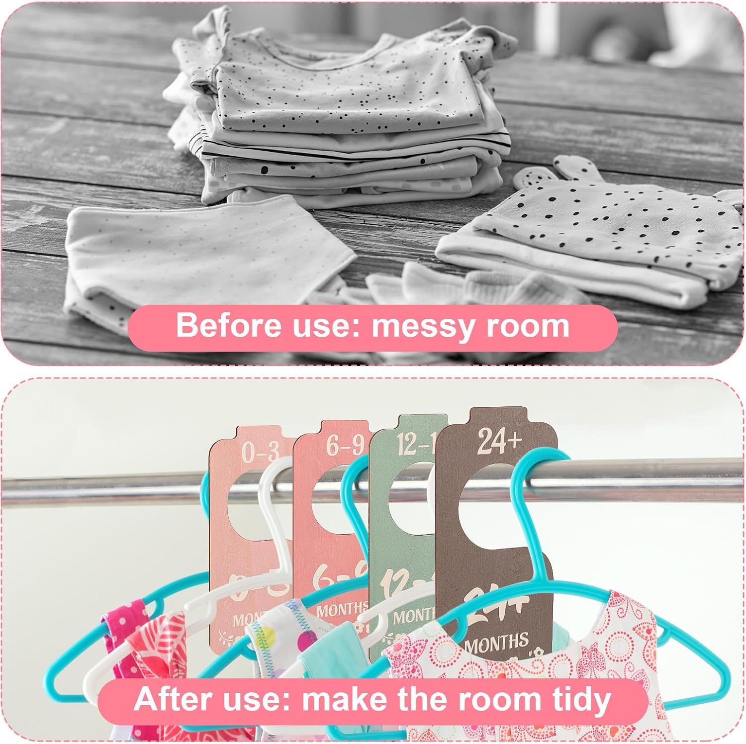 Gosknor 8Pcs Baby Clothes Dividers, Wooden Baby Wardrobe Dividers Double-Sided Baby Closet Dividers Closet Hangers Dividers Baby Clothes Organizer Dividers from Newborn to Toddler image number 3