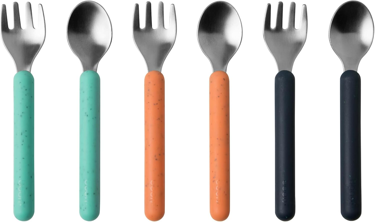 Boon Chow&trade; Toddler Stainless Steel Utensils Spoon and Fork 6-Piece Set, Mint/Orange image number 3