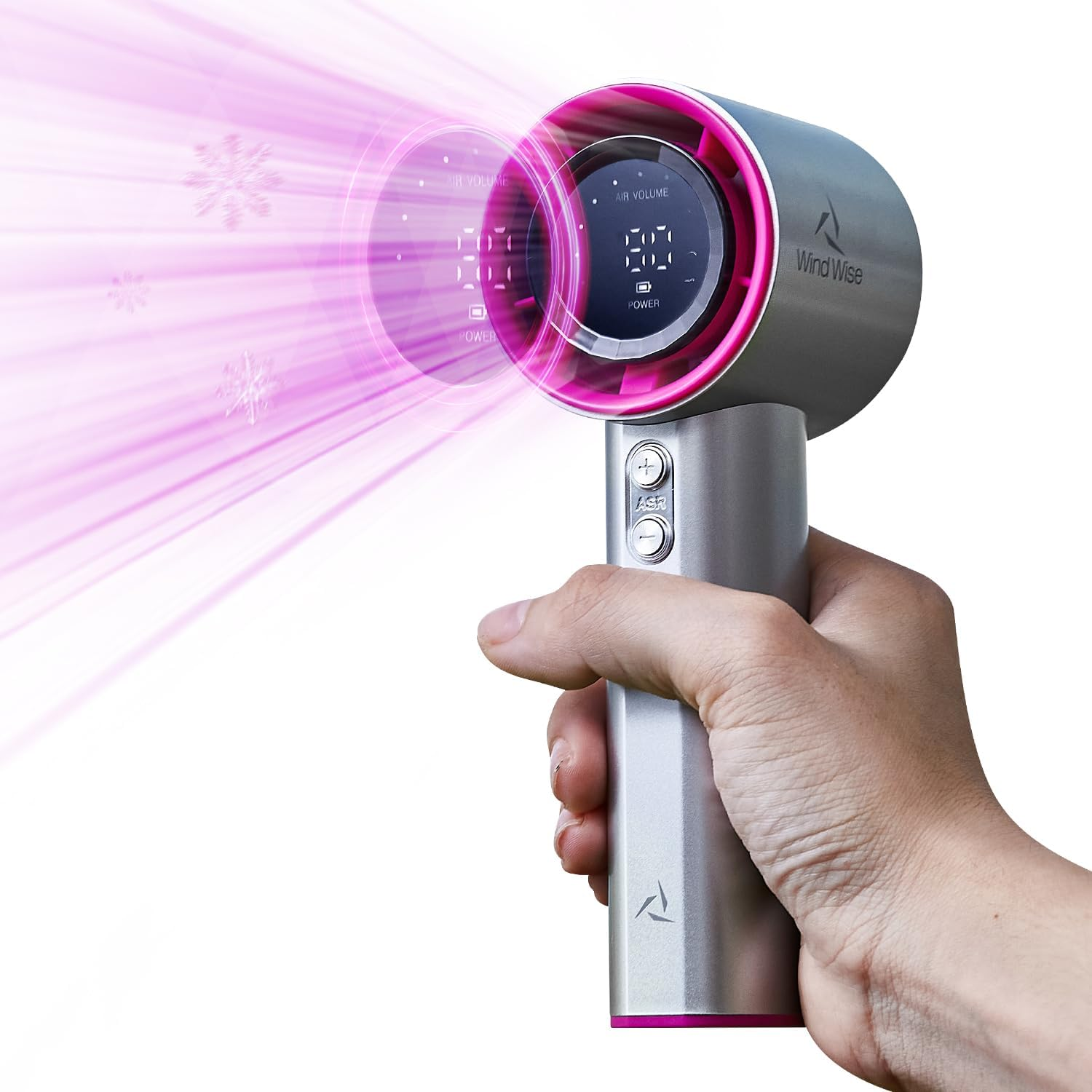 Wind Wise Portable Rechargeable Fan with Digital Display, Adventure Travel Outdoor (Grey)