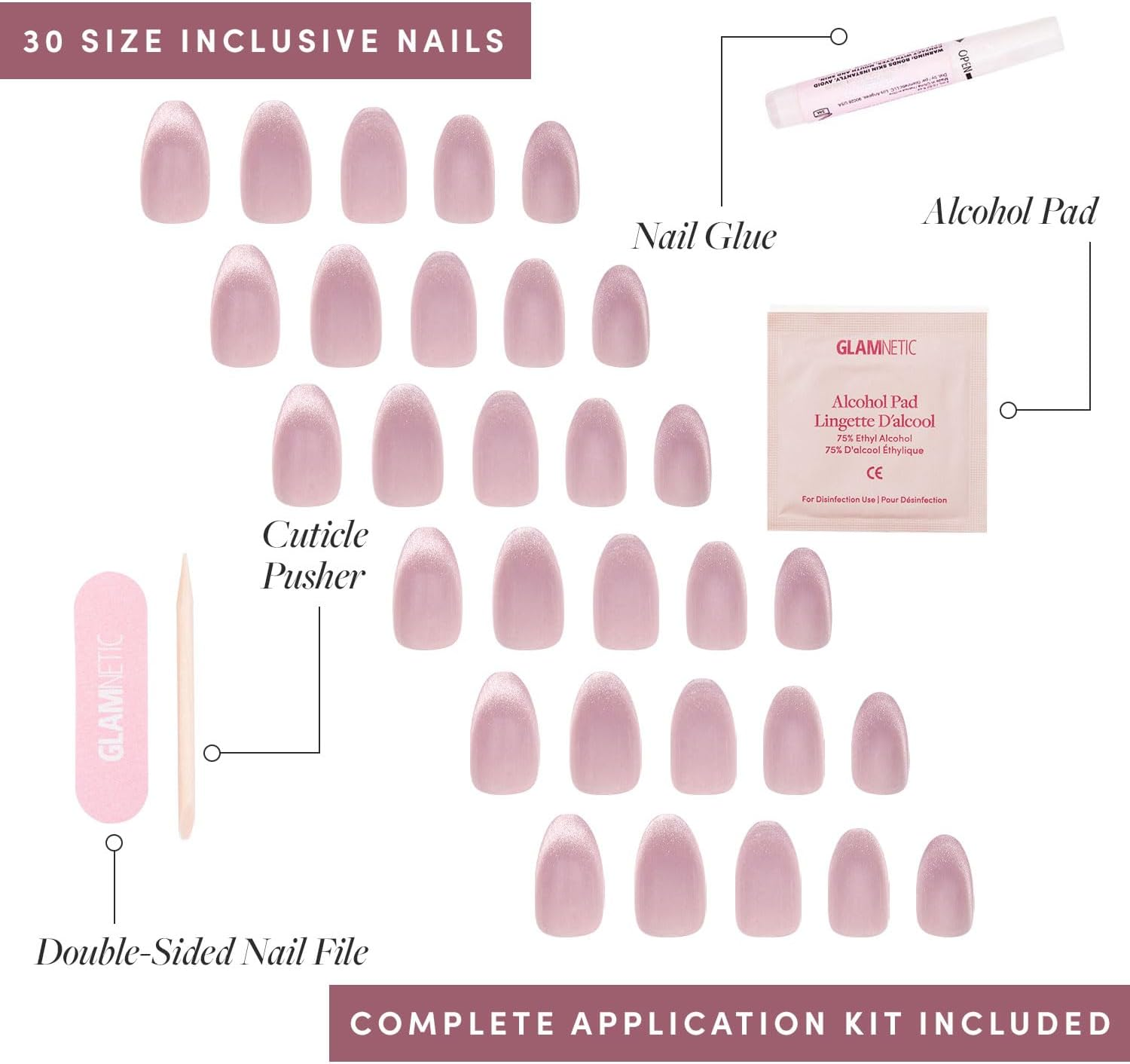 Glamnetic Reusable False Nails - Fairy Dust | Beige Pink Short Oval Nails with Fascinating Metallic Finish | 15 Sizes - 30 Nail Kits with Glue image number 2