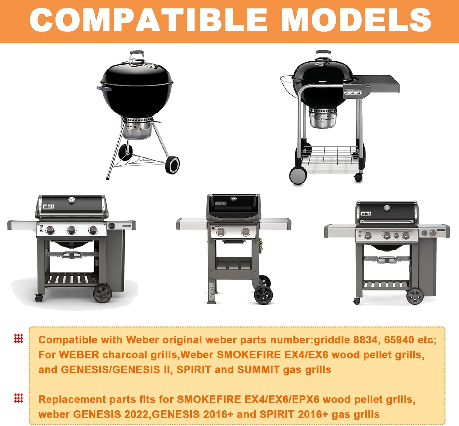 8834 65940 Sear Grate Insert for Weber Gourmet BBQ System Accessories, for Weber Genesis GS4 II Replacement Parts, Spirit & Summit, for Weber Charcoal Grills, for Weber Master-Touch 22 & 22.5" Kettle image number 4