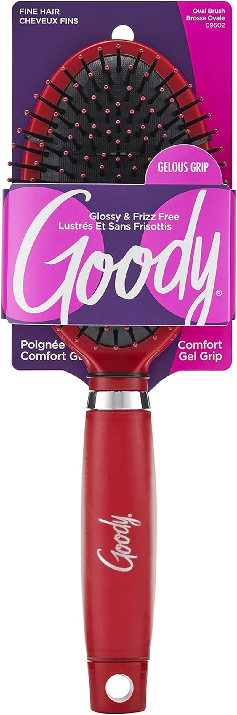 Goody Oval Hair Brush with Gelous Grip - for All Hair Types - Ion Infused Bristles for Frizz-Free and Glossy Styling - Pain-Free Hair Accessories for Women, Men, Boys, and Girls - Black image number 2