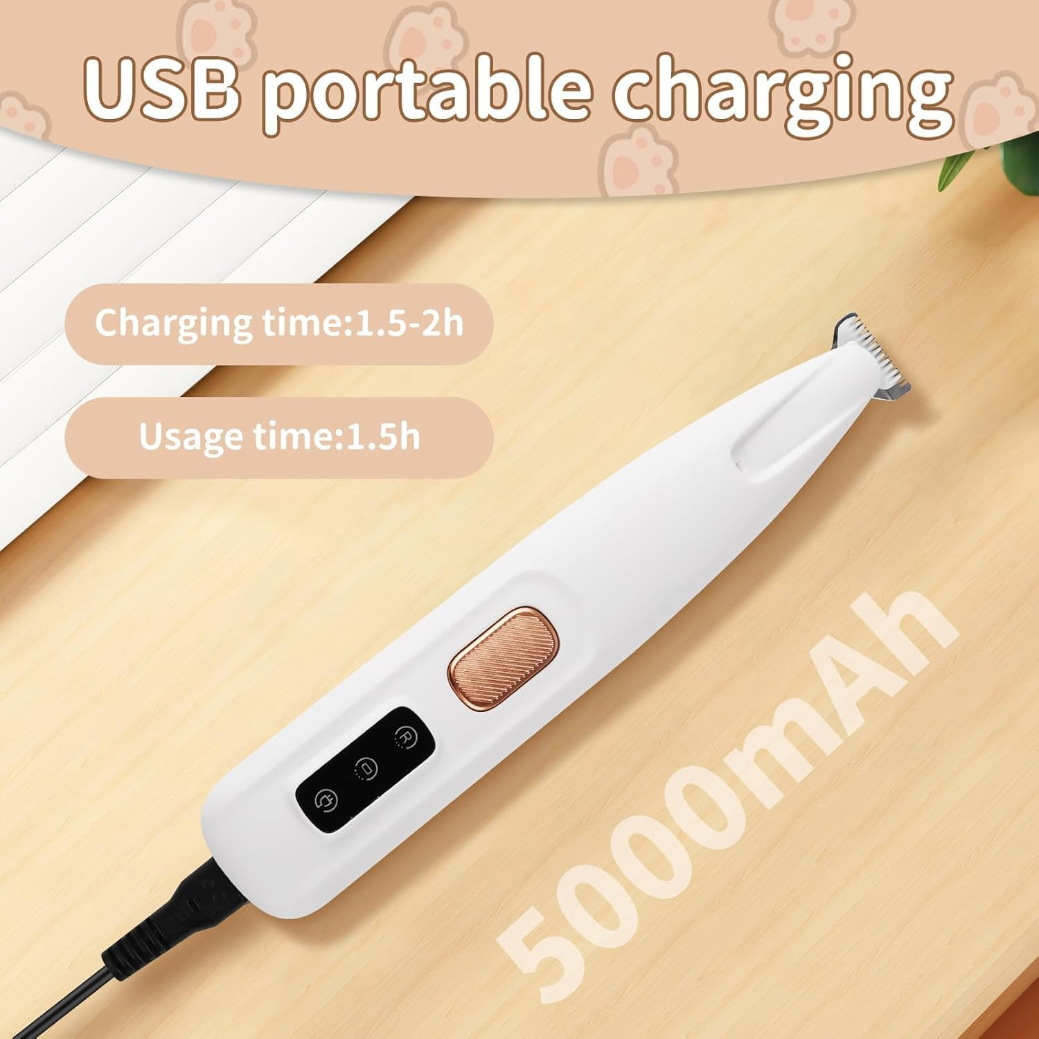 Dog Paw Trimmer, Electric Dog Trimmer, Multifunctional Pet Hair Clippers Dog Paw Trimmer for Grooming, 35Db Ultra-Low Noise Waterproof Dog Trimmers with Light, Suitable for Cats and Dogs image number 4