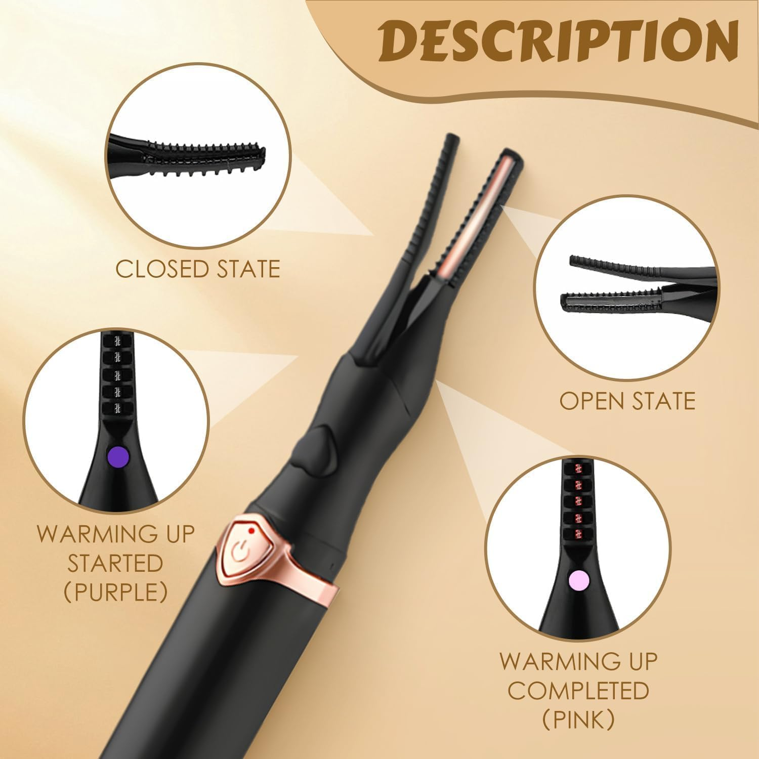 Hrenvaxil Heated Eyelash Curler - 2 in 1 Clip-Type, 3 Temp Modes, Intelligent Power Off, USB Rechargeable for Quick and Natural 24H Curl image number 4