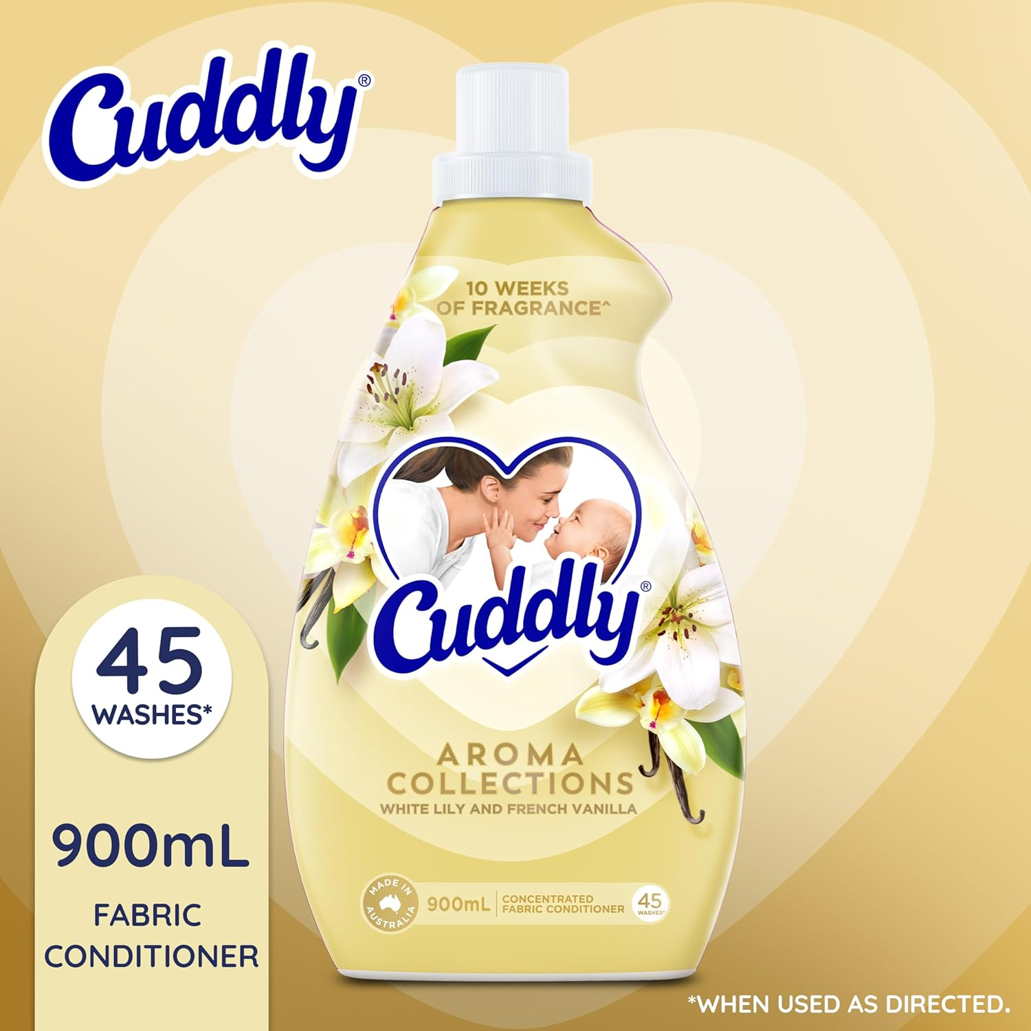 Cuddly Concentrate Liquid Fabric Softener Conditioner, 900Ml, 45 Washes, White Lily and French Vanilla Long Lasting Fragrance image number 5