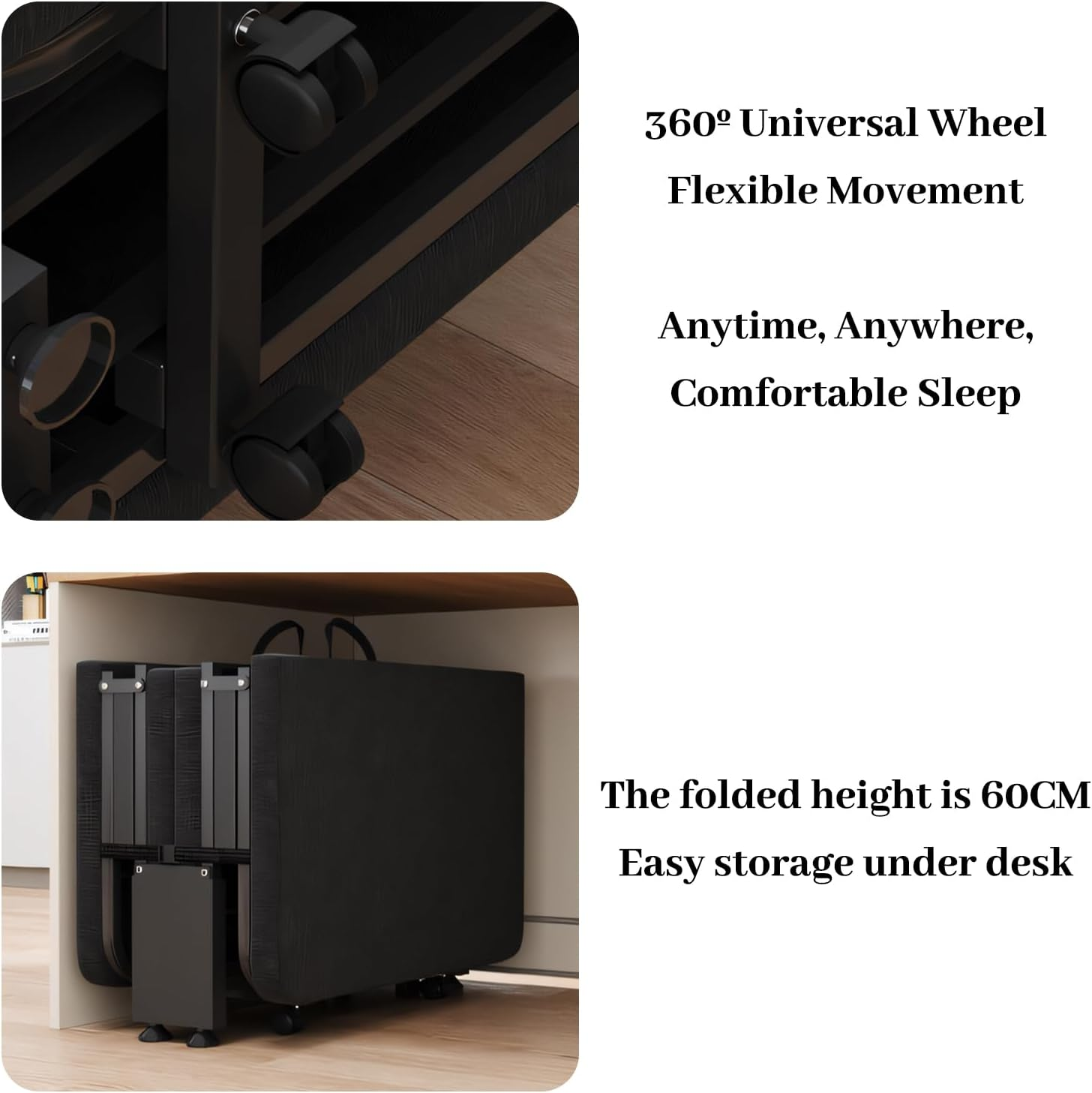 Uandhome Folding Bed with Mattress,4-Fold Rollaway Guest Bed with Twin Size & Metal Frame & Rolling Wheels & Adjustable for Adults Temporary Shelters Home Office Easy Storage(185 * 90 * 22.5Cm) image number 5