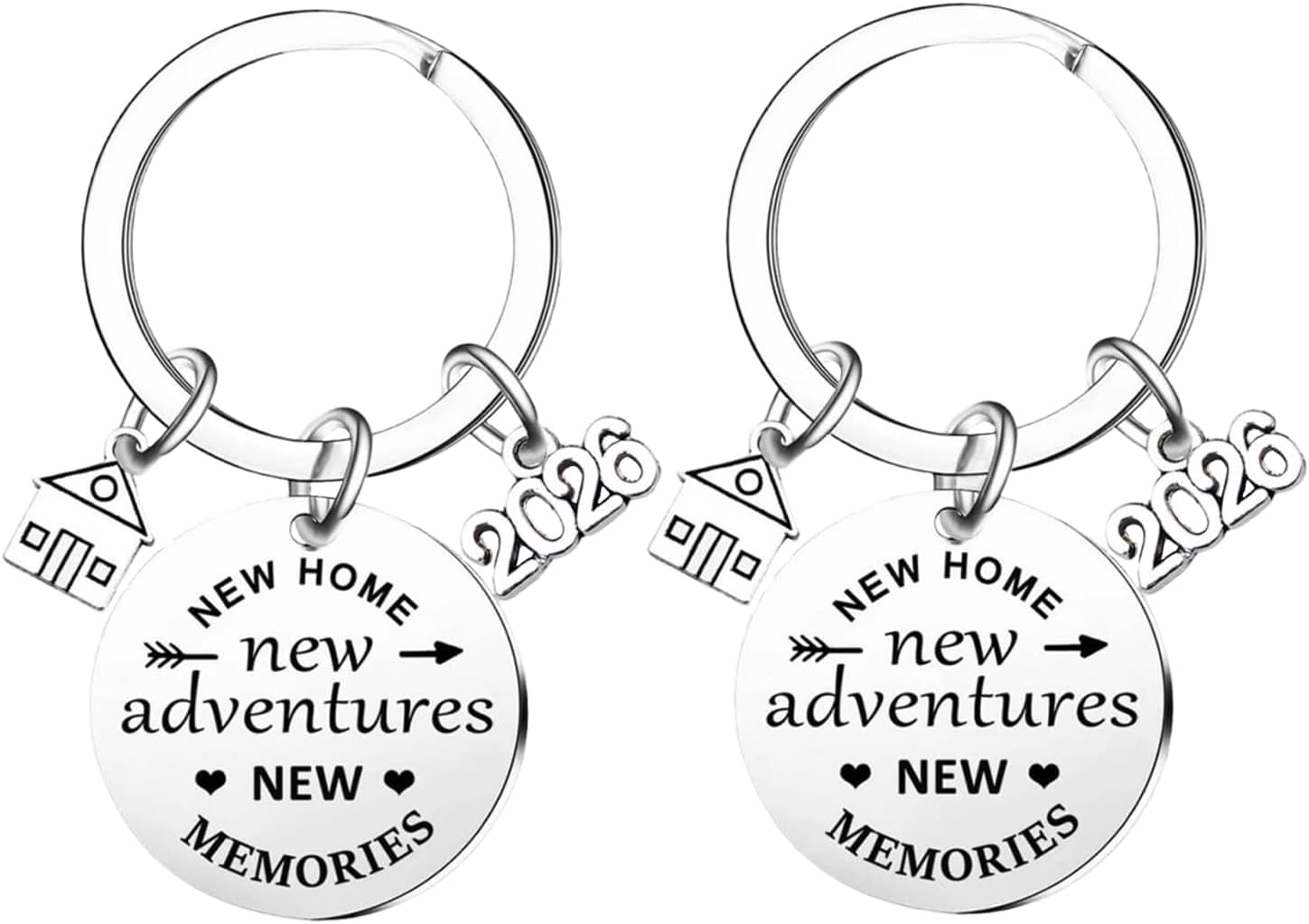 2Pcs New Home Keychain 2022 New Adventures Keyrings Housewarming Gifts for New Homeowner House Keyring
