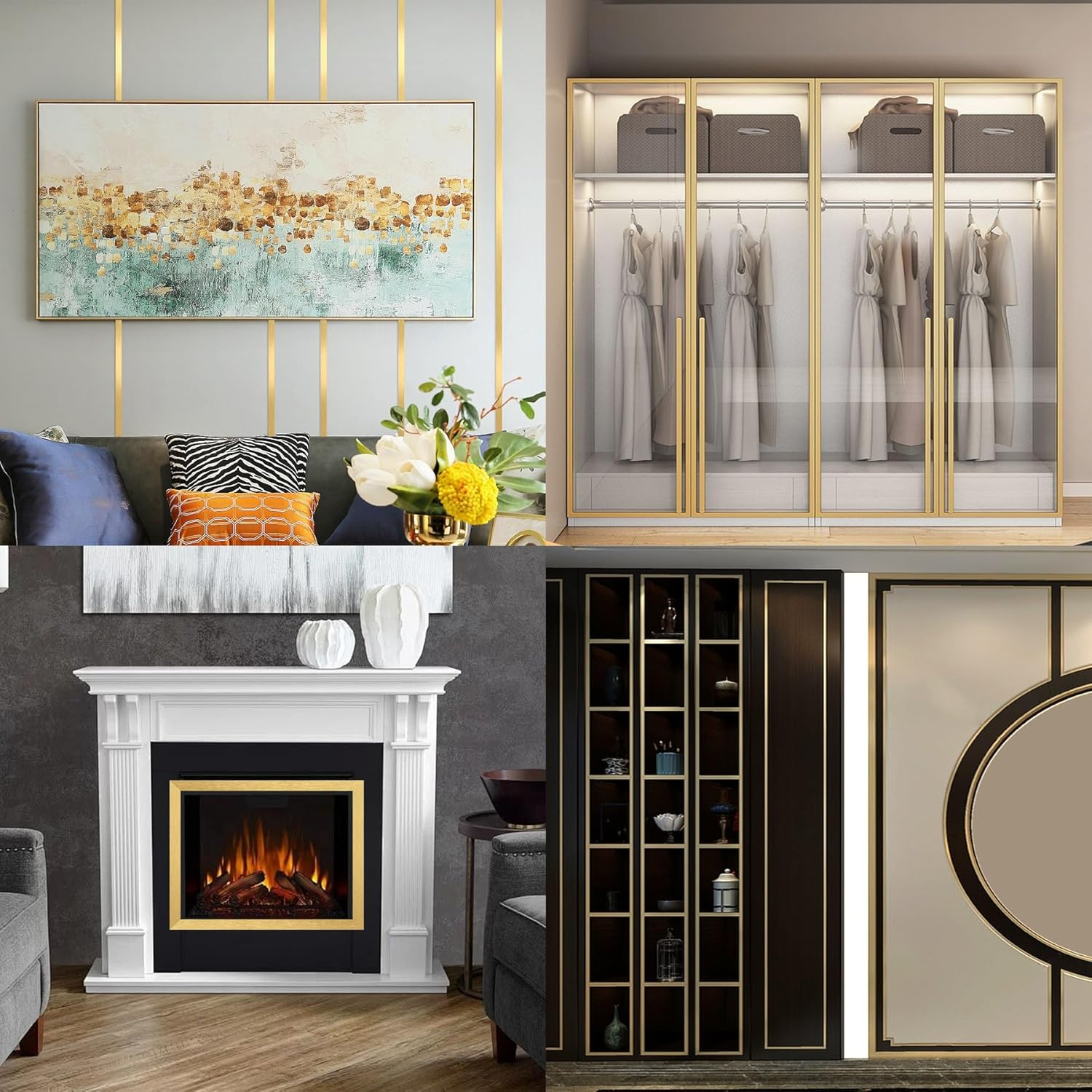 Gold Metalized Brushed Finish Molding Trim, Peel and Stick Strip for Mirror Frame, Wall, Fireplace and Home DIY Decoration (32.8 Ft X 0.8 Inch) image number 3