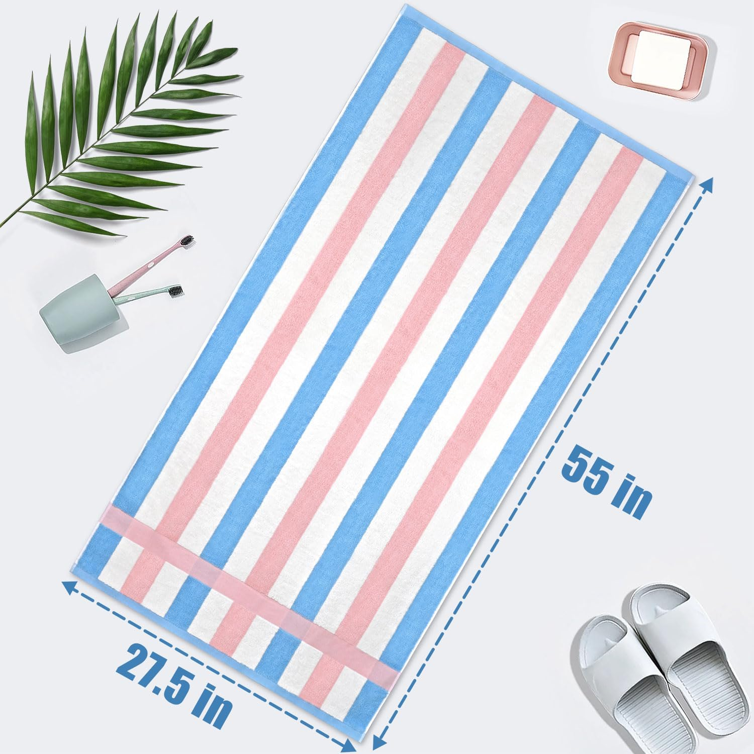 100% Cotton Bath Towels Set of 2, Highly Absorbent Towels for Bathroom, Hotel, Spa, Large Bathroom Towels Striped 55 X 27.5 Inches (Peach-Pink & Teal) - Green  Lilac image number 5