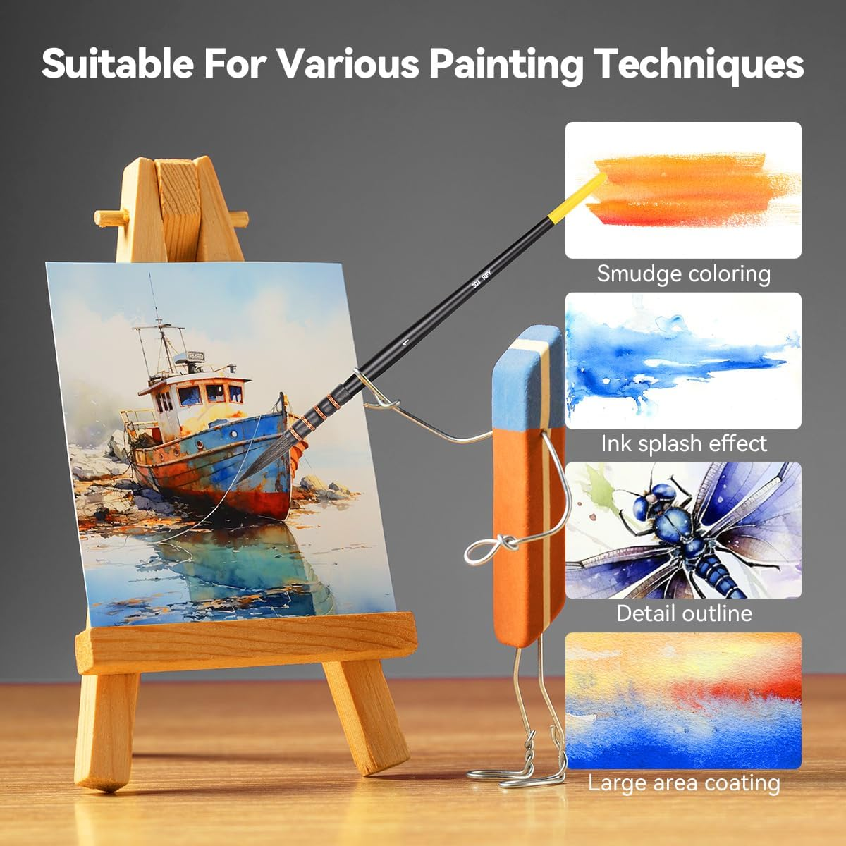 Lightwish Squirrel Watercolour Brushes Set, Paint Brushes Kit for Artists, Adults, and Hobbists, Pointed round Mop Brush for Watercolour Paint, Gouache,4 Pcs