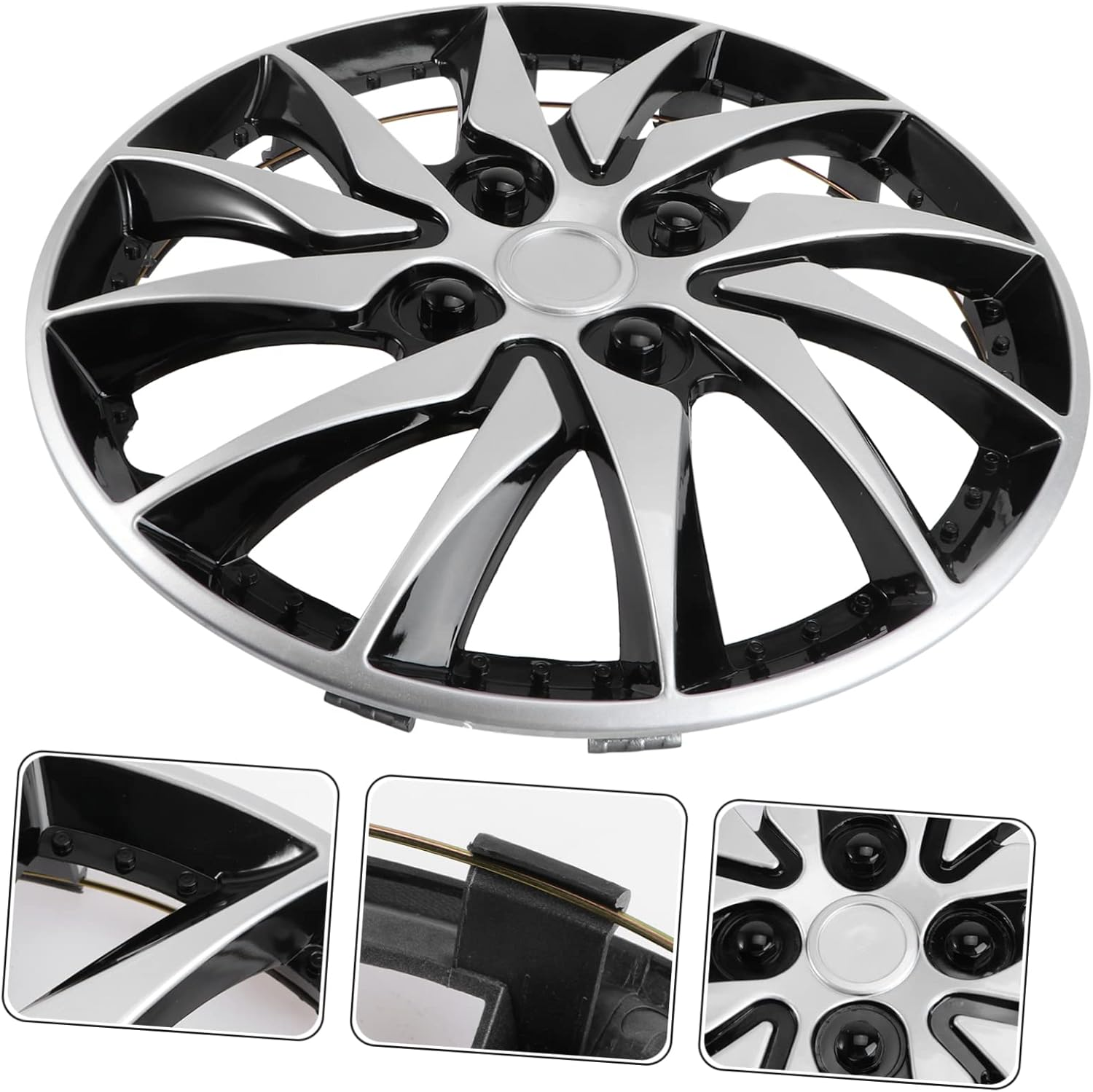 ULTECHNOVO 14 Inch Car Wheel Case Hubcap - Car Wheel Trims Case Hub Cover Hubcaps Manhole for Protection Hub Caps (Silver Black) - As Shown image number 4