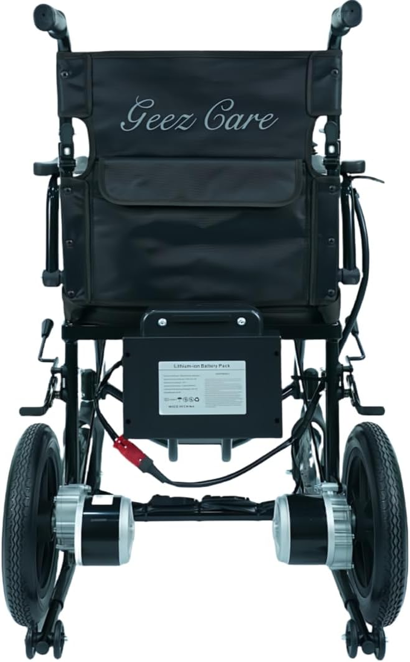 Electric Wheelchair - Powered Lightweight Foldable - Geezcare Motorized for Adult Seniors, 500W Power - 23Kg Weight with Battery - Airline (MSDS) and Cruise Approval with Aluminium Frame, Detachable Battery & Liftable Armrest - Thick Cushion Seats-Compact Comfort in Purple & Black (Black) image number 1