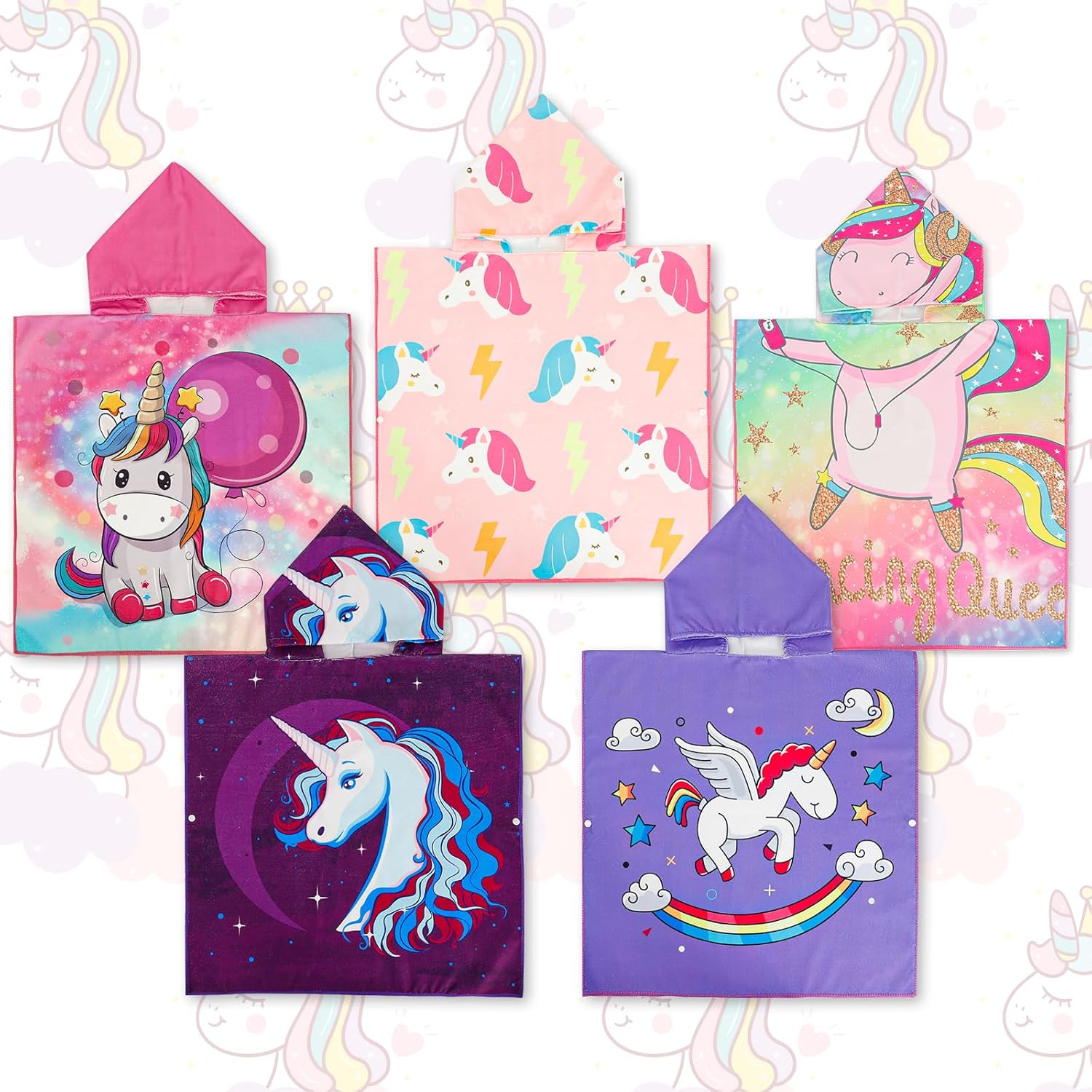 KAKU NANU Hooded Poncho Towels for Kids Beach Swimming Poncho Pink Unicorn Hooded Robe Girl Beach Poncho Pink 2 3 4 5 6 Years image number 3