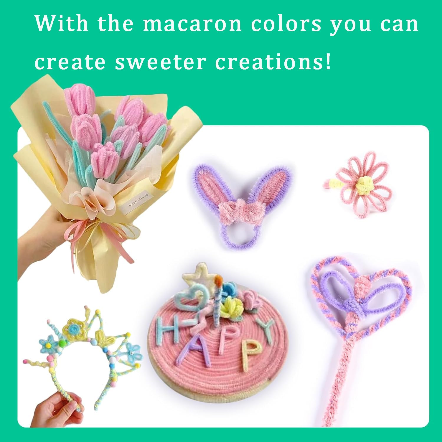 300Pcs Pipe Cleaners, 27Colors Chenille Stems, Pipecleaner for Crafts, 100 Wiggle Eyes Self-Adhesive, Pipe Cleaner Crafts, Art and Craft image number 6