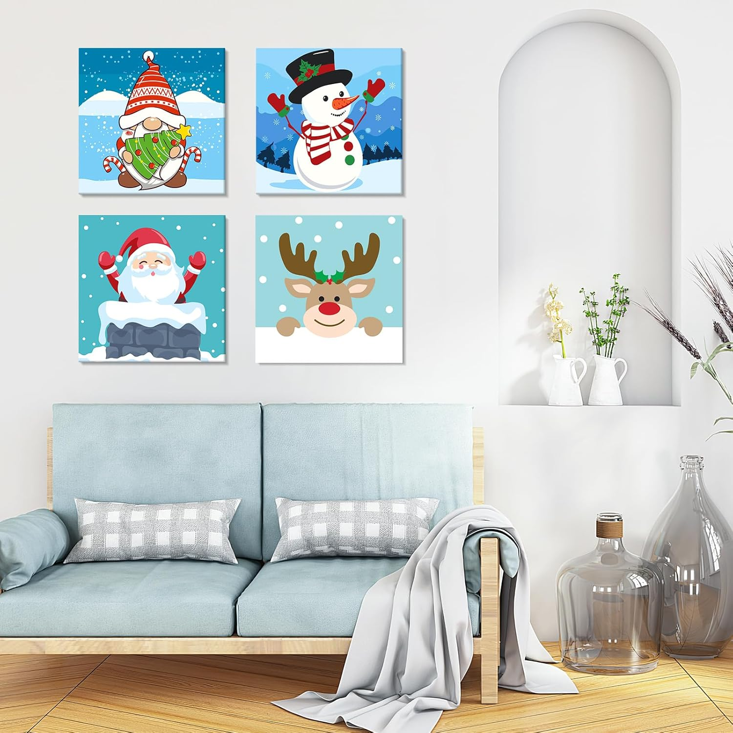 NAIMOER 4 Pack Framed Paint by Numbers Christmas for Adults Kids, DIY Painting by Numbers Gnome Snowman for Happy New Year, Art on Canvas Gifts Home Wall Decor 8X8In image number 4