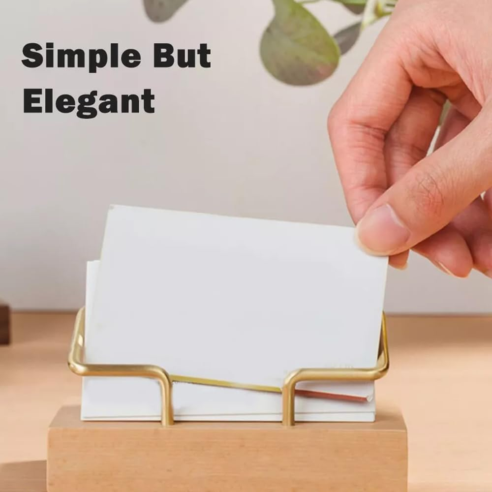 2Pcs Wooden Business Card Holder for Desk, T-Shaped Card Holder, Business Card Display Stand,Metal Name Card Organizer, Postcard Holder, for Office Home Desktop image number 3