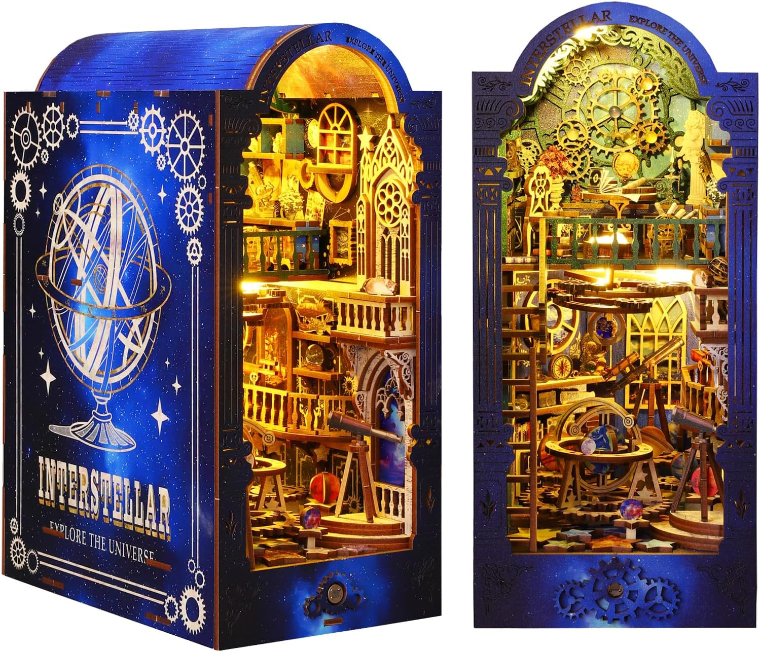 Cuteroom DIY Book Nook,Miniature Dollhouse Kit,Wooden Puzzle Booknook,Bookshelf,Bookends Model, 3D Buildkit with Music Box,Best Gifted for Family or Firend,Lover(Interstellar Exploration) - Create The World With Machinery image number 4
