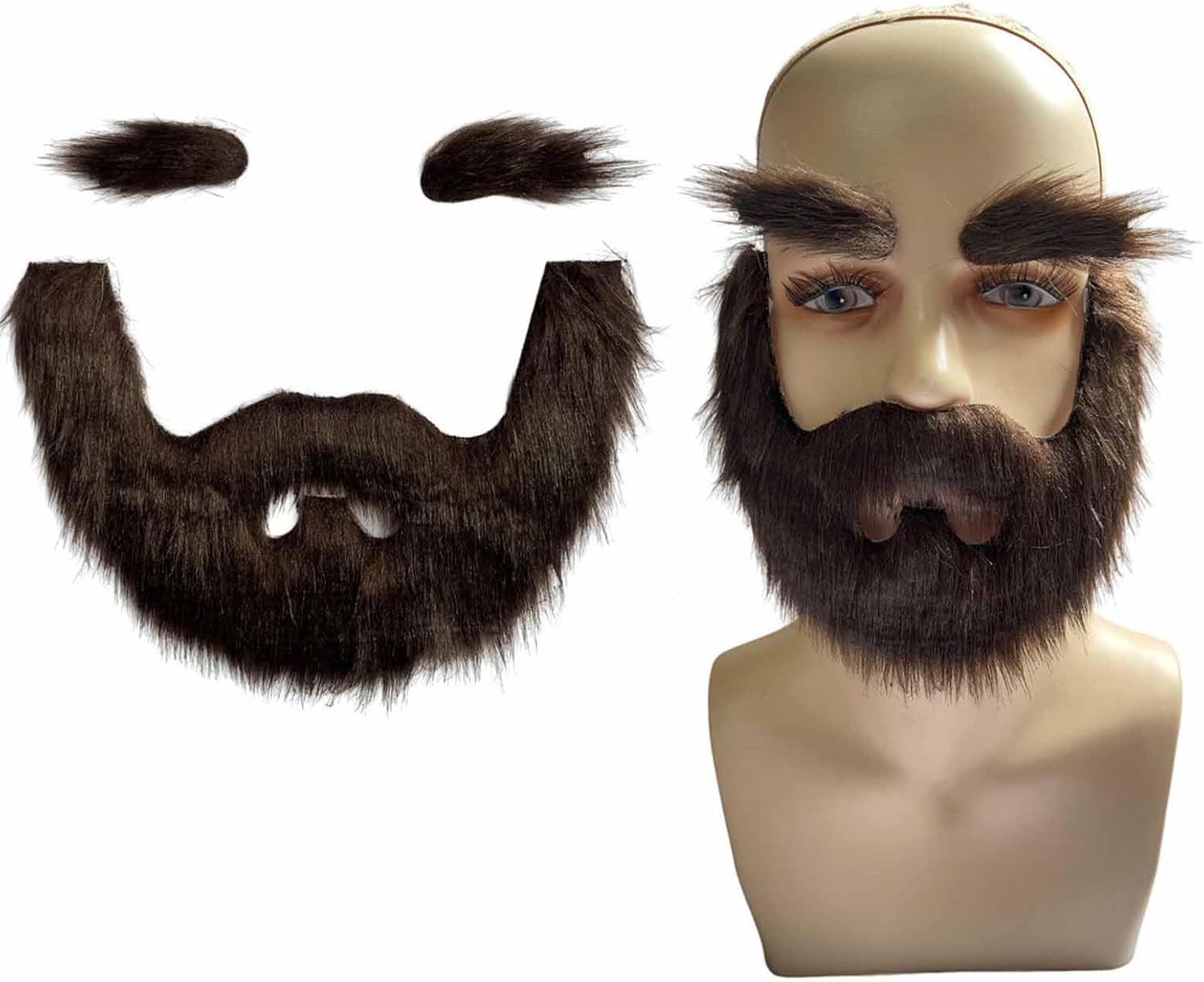 Novelty Fake Mustache and Eyebrows Set Self Adhesive Fake Beard for Halloween Party Cosplay Props