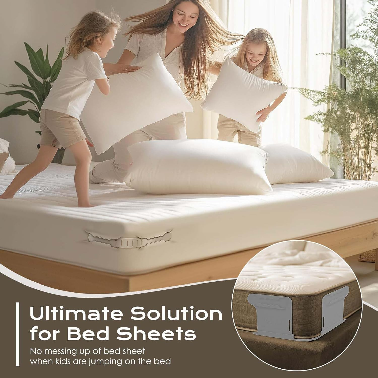 Bed Sheet Holder &ndash; Premium Lock Fitted Sheet Holder, Heavy-Duty Bed Sheet Fasteners, Secure Corner Straps for All Mattress Sizes, Easy to Install（Gray） image number 2