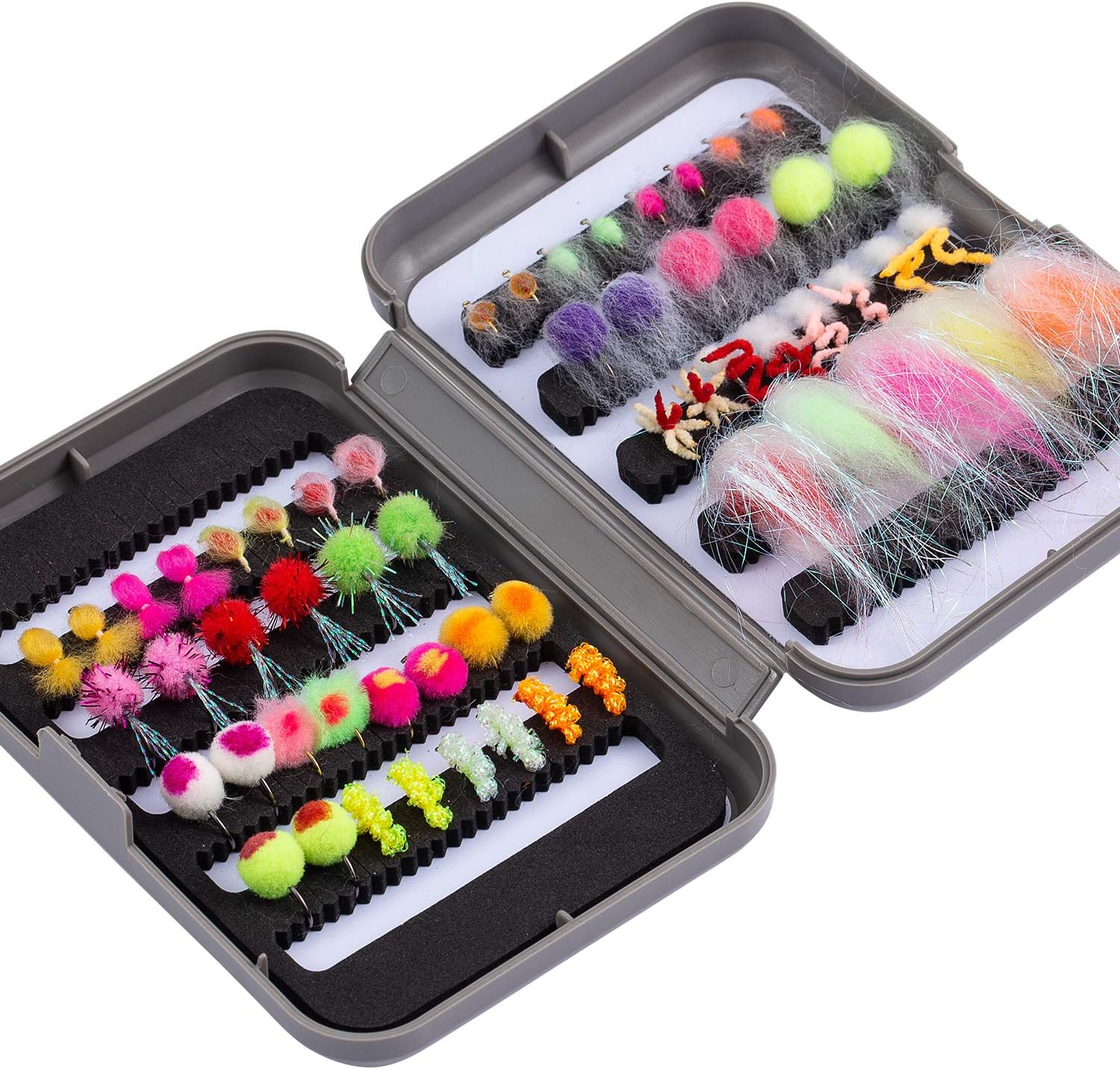 BASSDASH Fly Fishing Flies Kit Fly Assortment Trout Bass Fishing with Fly Box, 36/64/72/76/80/96Pcs with Dry/Wet Flies, Nymphs, Streamers, Popper