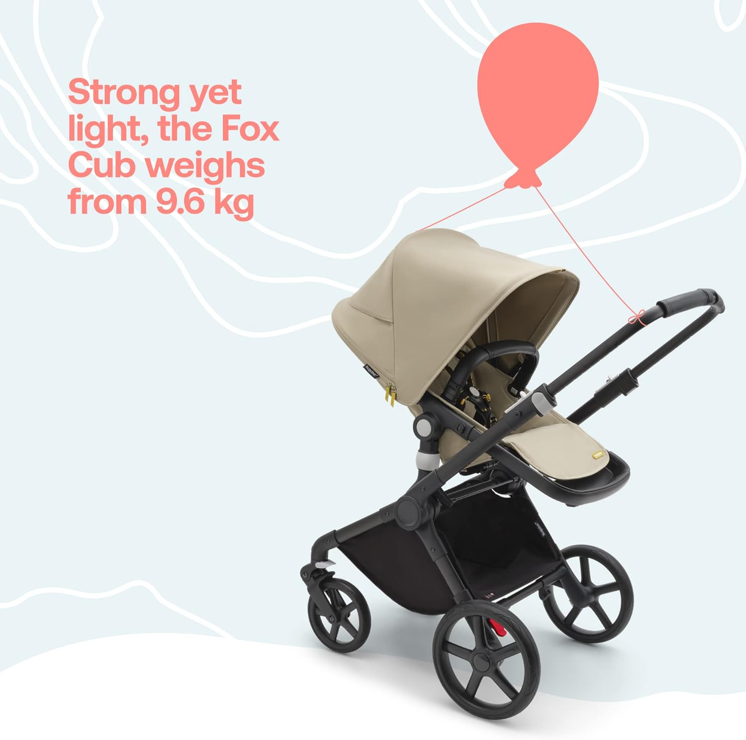 Bugaboo Fox Cub All-Terrain Stroller, Lightweight and Strong Pram and Baby Pushchair, Durable Design and Extra-Large Sun Canopy, One-Piece Self-Standing Fold, Desert Beige image number 6
