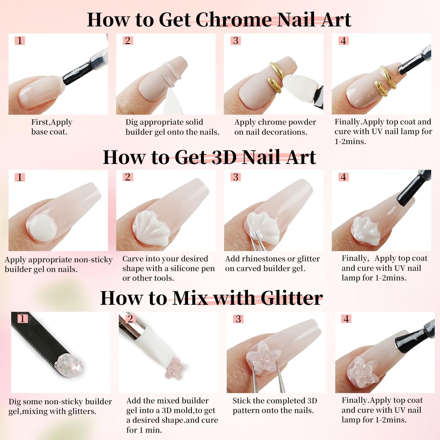 JODSONE Solid Builder Gel for Nails,12 Bottles of 5G 3D Nail Gel Hard Gel Non-Sticky Sculpting 3D Sculpting Non-Sticky Hand Carving U V/LED Extension with 36 PCS Lengthens Auxiliary Nails image number 2