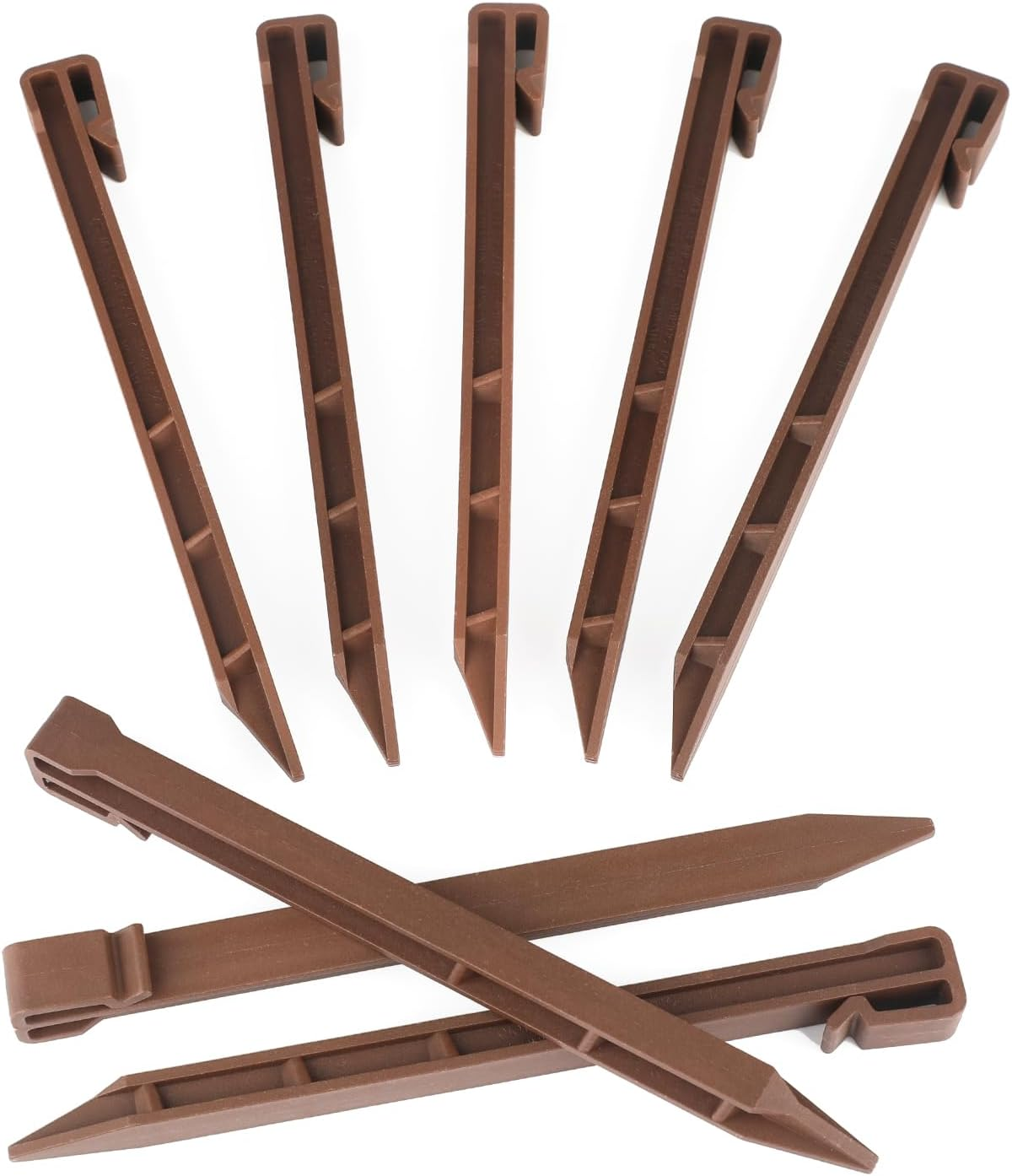 KINGLAKE Garden Landscape Edging Stakes 9.7 Inch 12 Pack Heavy Duty Plastic Garden Netting Ground Stakes,Anchoring Spikes for Edging & Terrace Board (Brown) image number 5