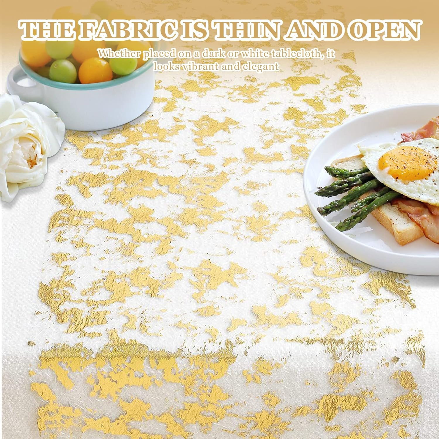 Laiaouay Table Runner, Sparkling Polyester Tulle Ribbon Roll with Gold Foil,Birthday Party Wedding Christmas Decor 28Cmx10M image number 3