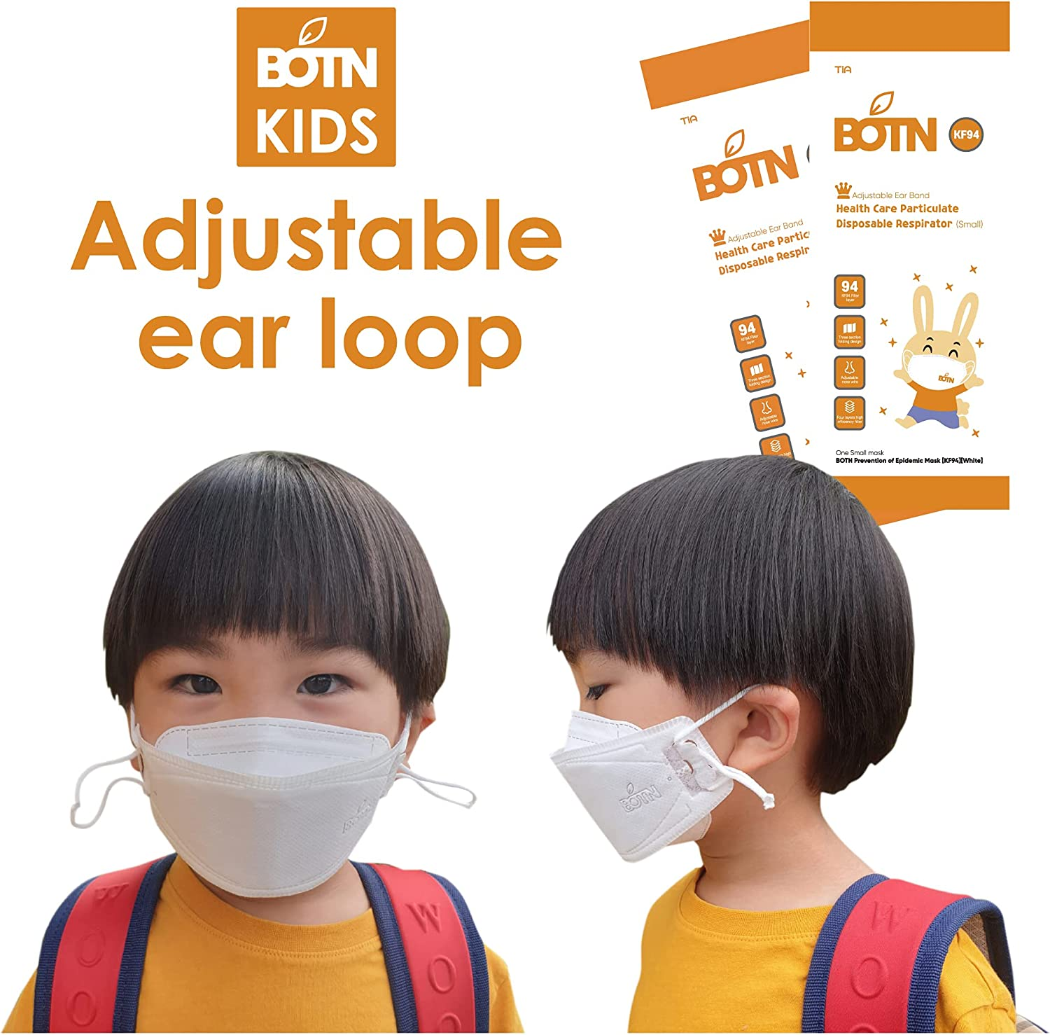 BOTN Child Fit 10Pcs KF94 Protective and Safety Face Mask, 4-Layer Filter and 3D Design, Adjustable Strap and Made in Korea (White, Small) image number 4