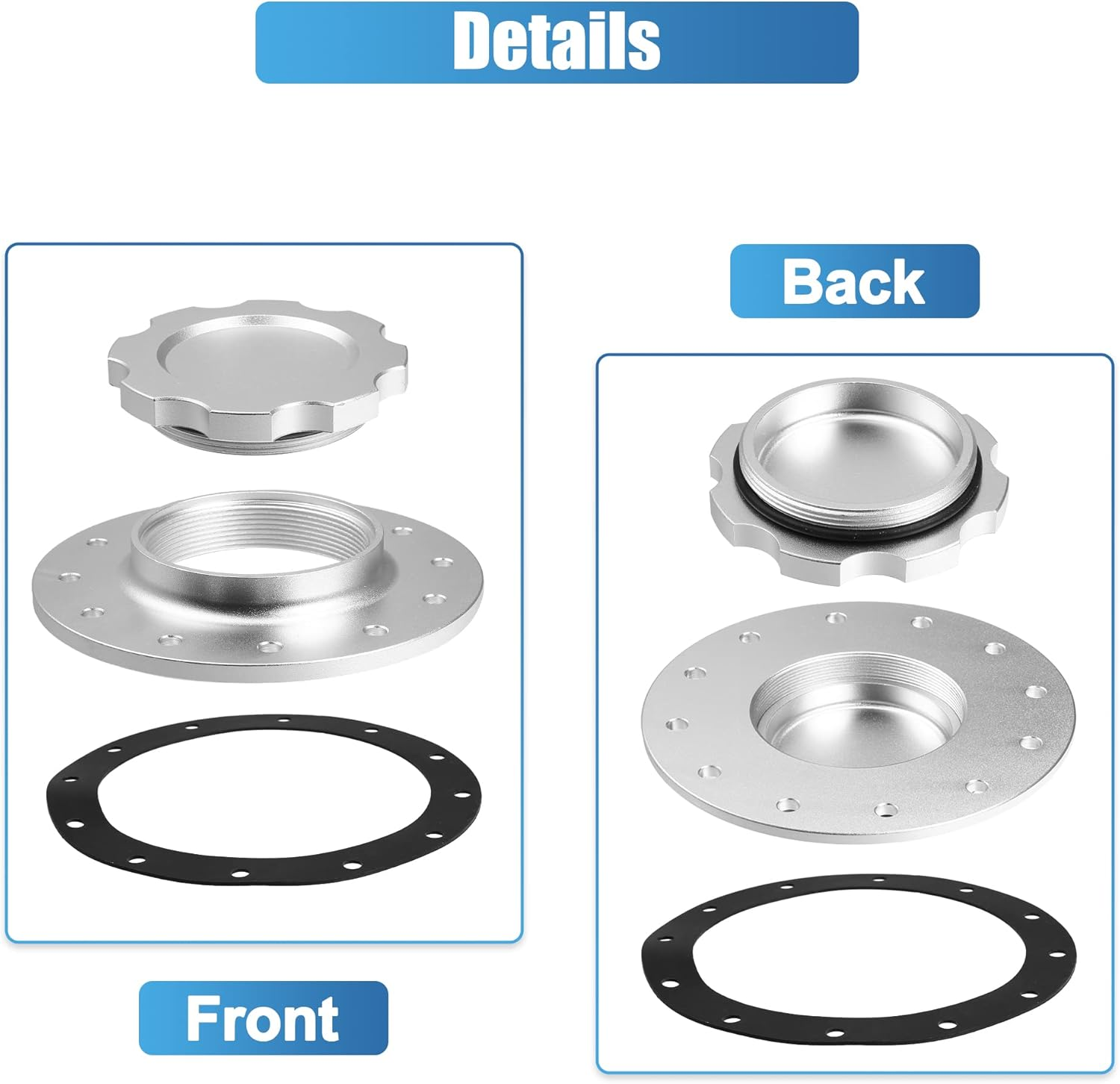 X AUTOHAUX 1 Set Aluminum Easy Fill Fuel Cell Cap with 12 Bolting Holes Cell Bung Silver Tone Billet Fuel Cell Cap Assemblies image number 3