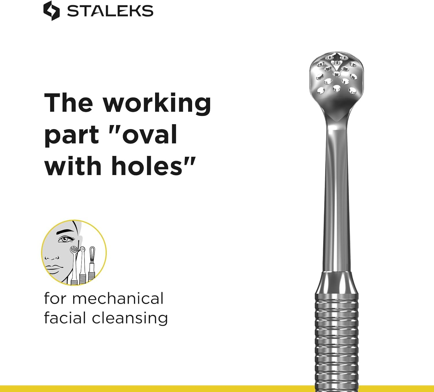 Staleks Pro Double-Ended Blackhead Remover Spoon Expert 20 Type 1 ? Uno Loop & Oval Extractor with 15 Holes ? Stainless Steel Tool for Pore Cleaning image number 5