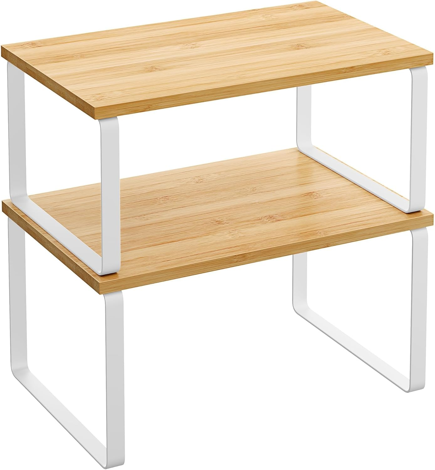 SONGMICS Cabinet Organizer Shelf, Set of 2 Kitchen Counter Shelves, Kitchen Storage, Spice Rack, Stackable, Expandable, Metal and Engineered Wood, Cloud White and Natural Beige UKCS02NW image number 5